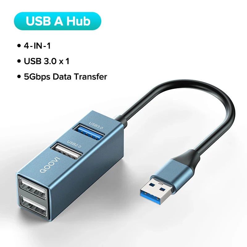 QOOVI USB C HUB 4 Ports USB Type C to USB 3.0 HUB Splitter USB-C Adapter Dock For Macbook Pro iPad Surface Samsung S21 Xiaomi