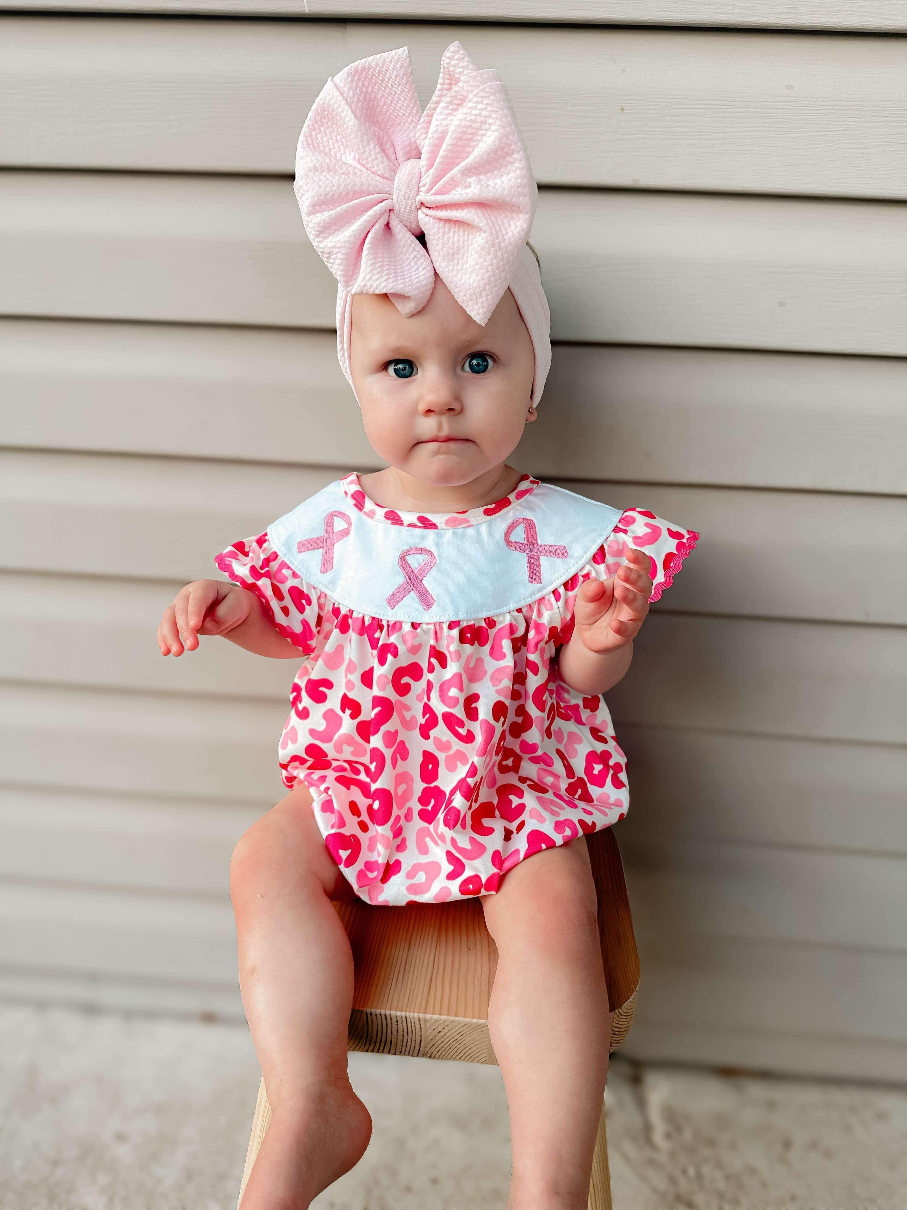 October awareness embroidery Romper