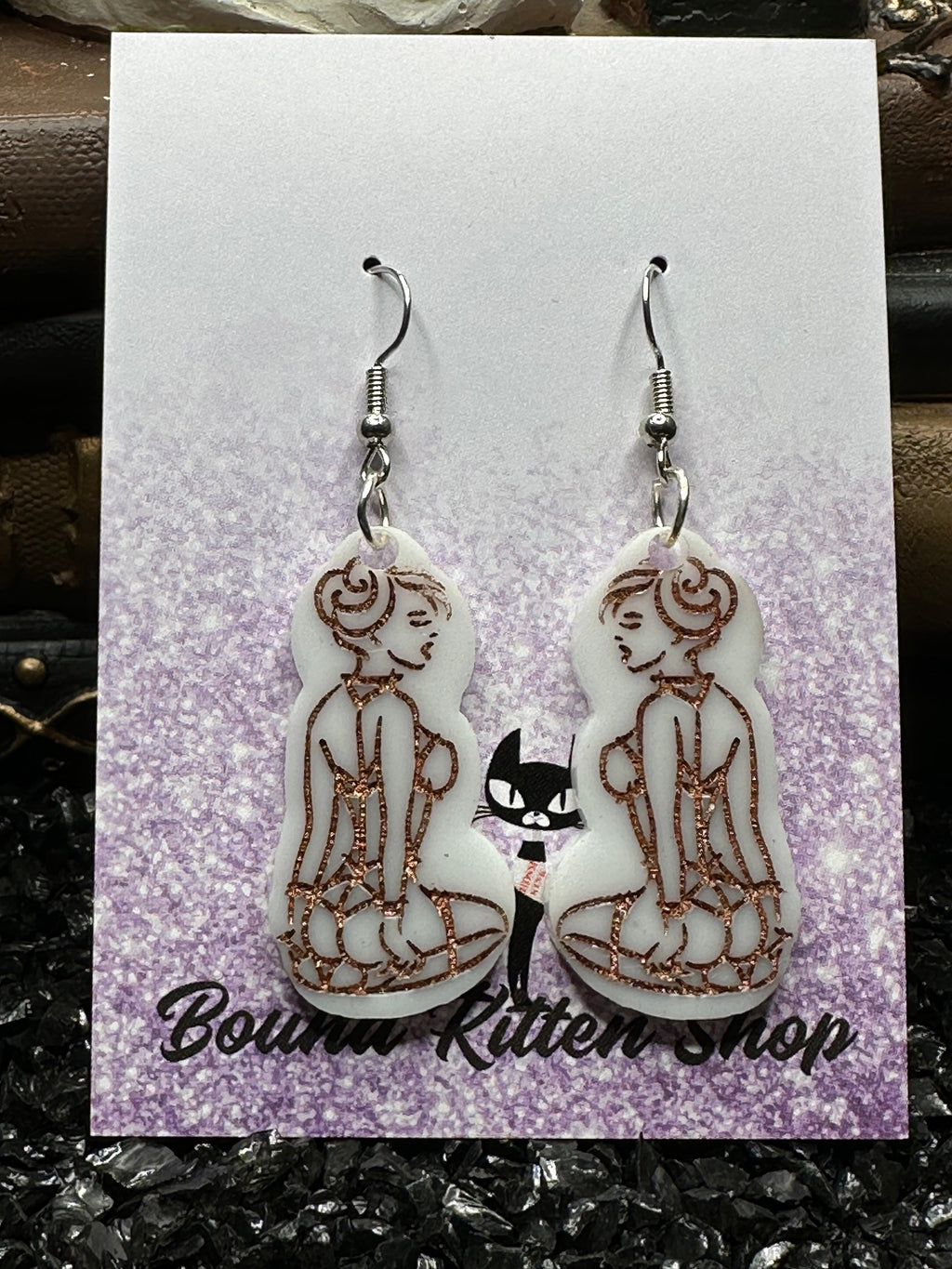 Submissive Women White & Copper Acrylic Earrings