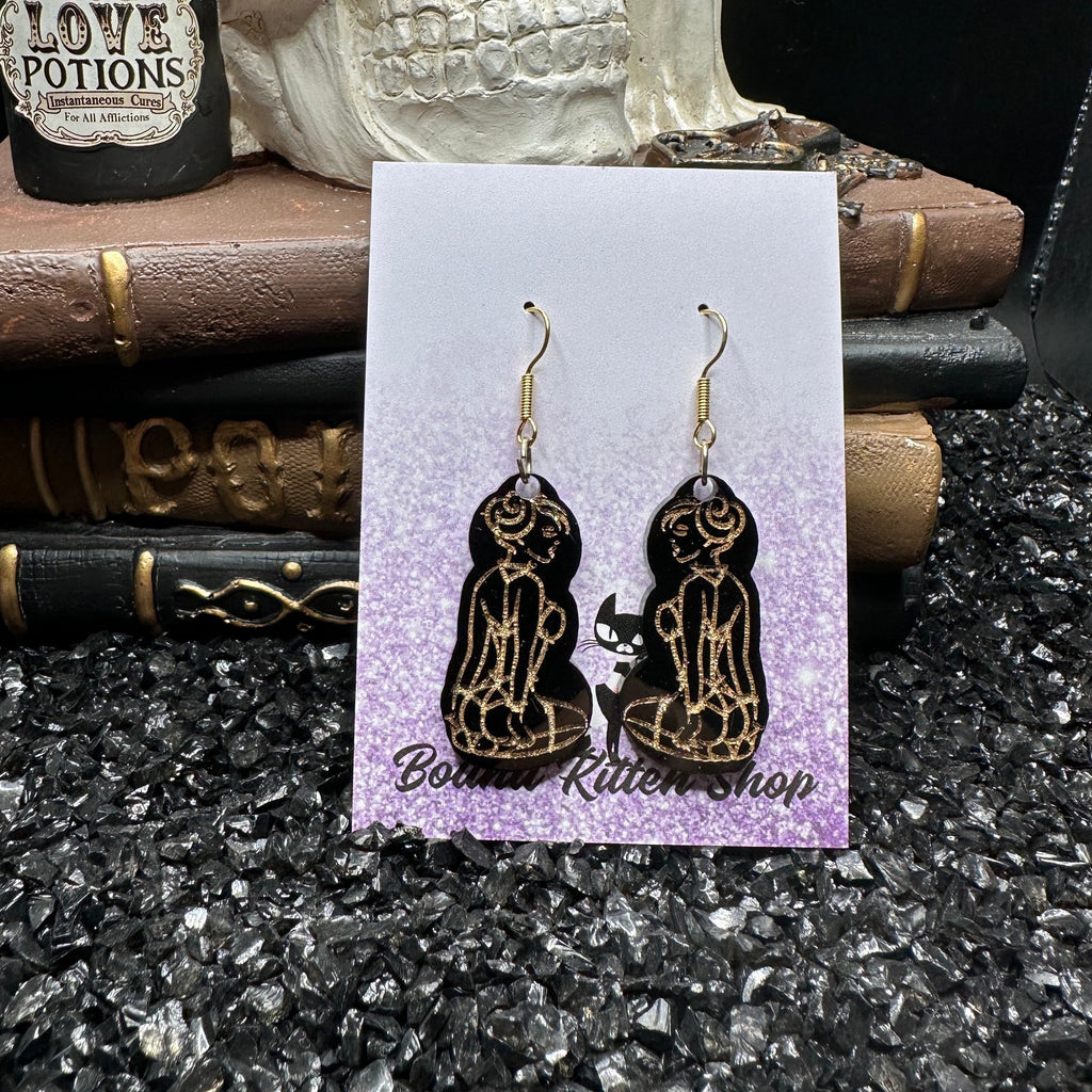 Submissive Women Black & Gold Acrylic Earrings