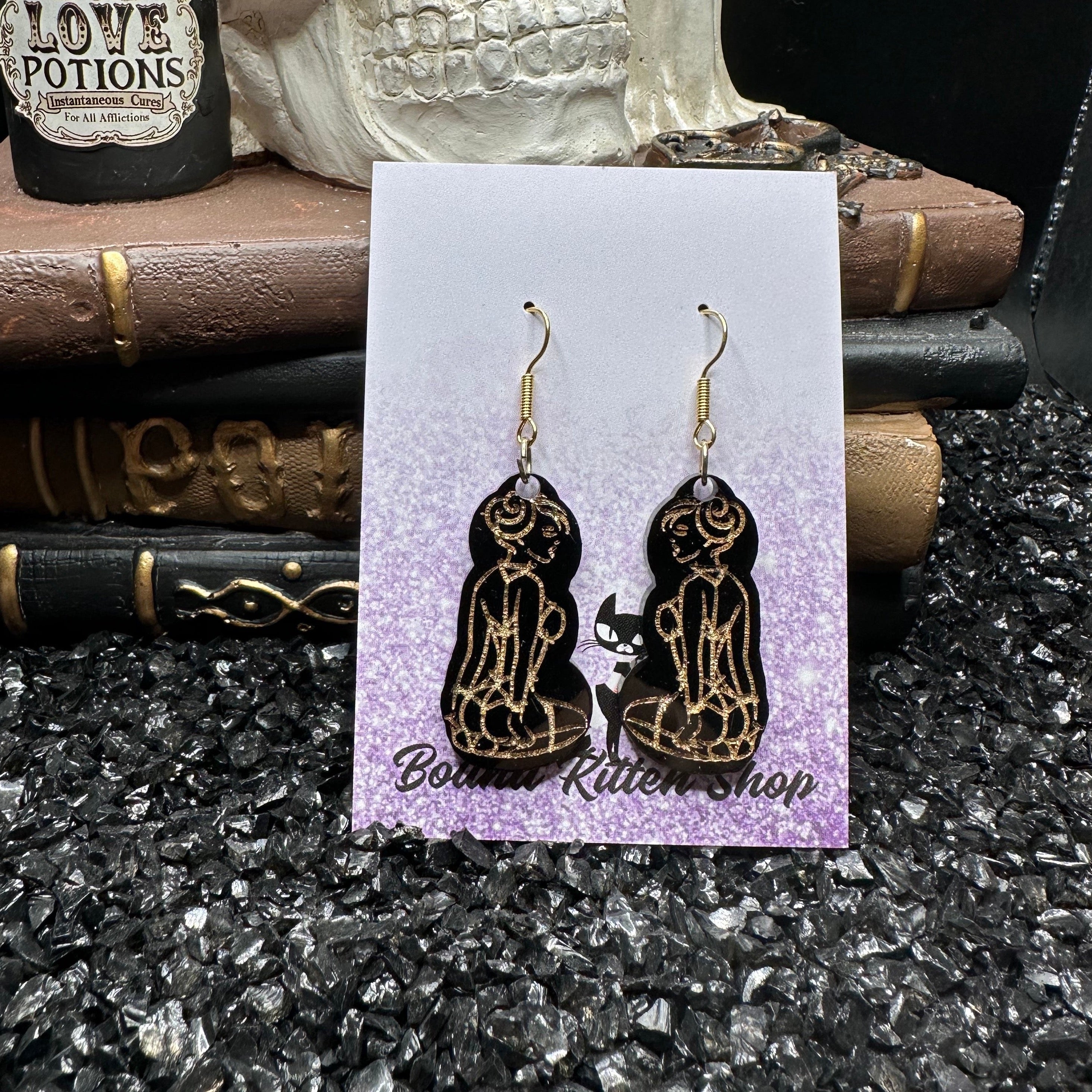 Submissive Women Black & Gold Acrylic Earrings
