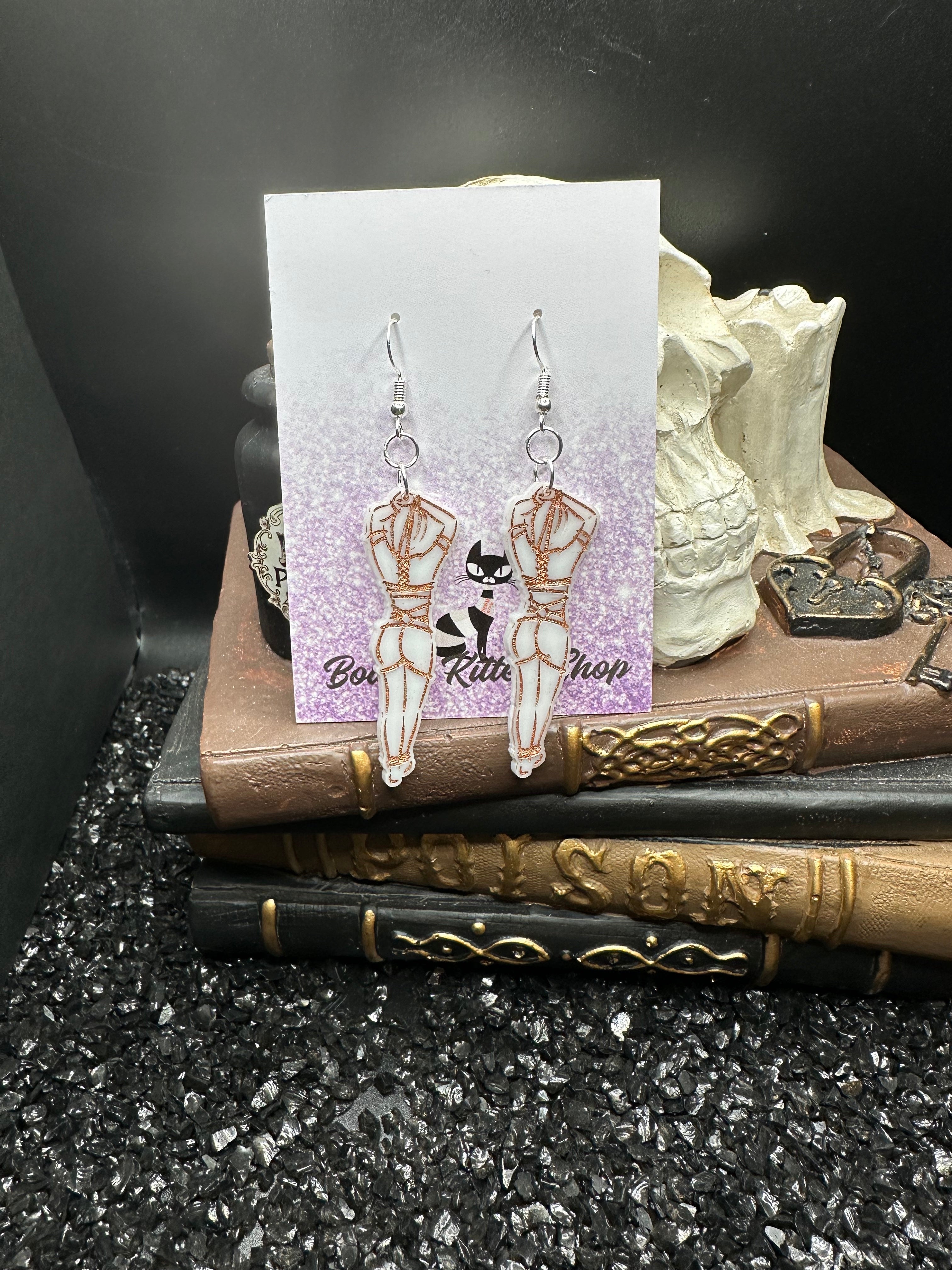 Submissive Women White & Copper Acrylic Earrings