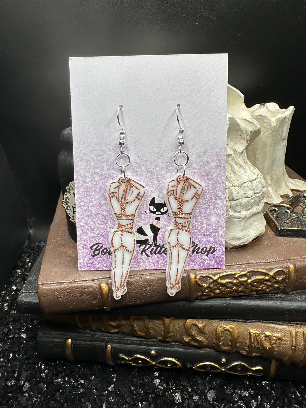 Submissive Women White & Copper Acrylic Earrings