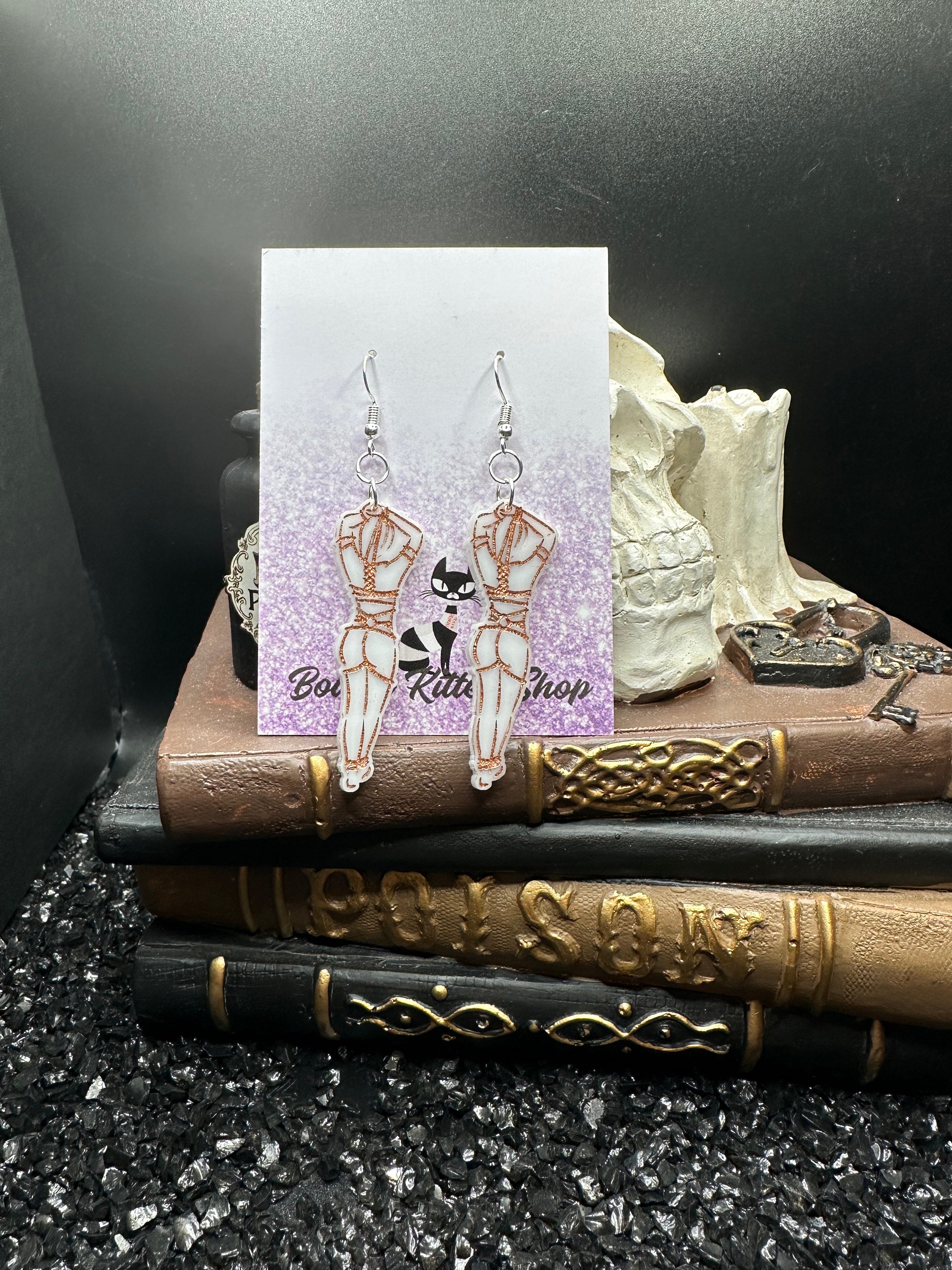 Submissive Women White & Copper Acrylic Earrings