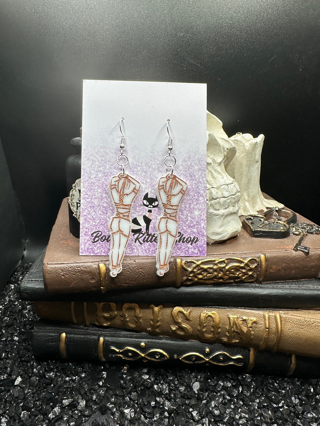 Submissive Women White & Copper Acrylic Earrings