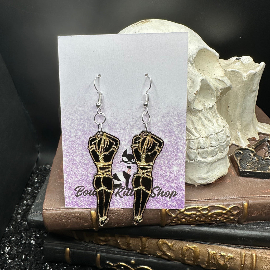 Submissive Women Black & Gold Acrylic Earrings