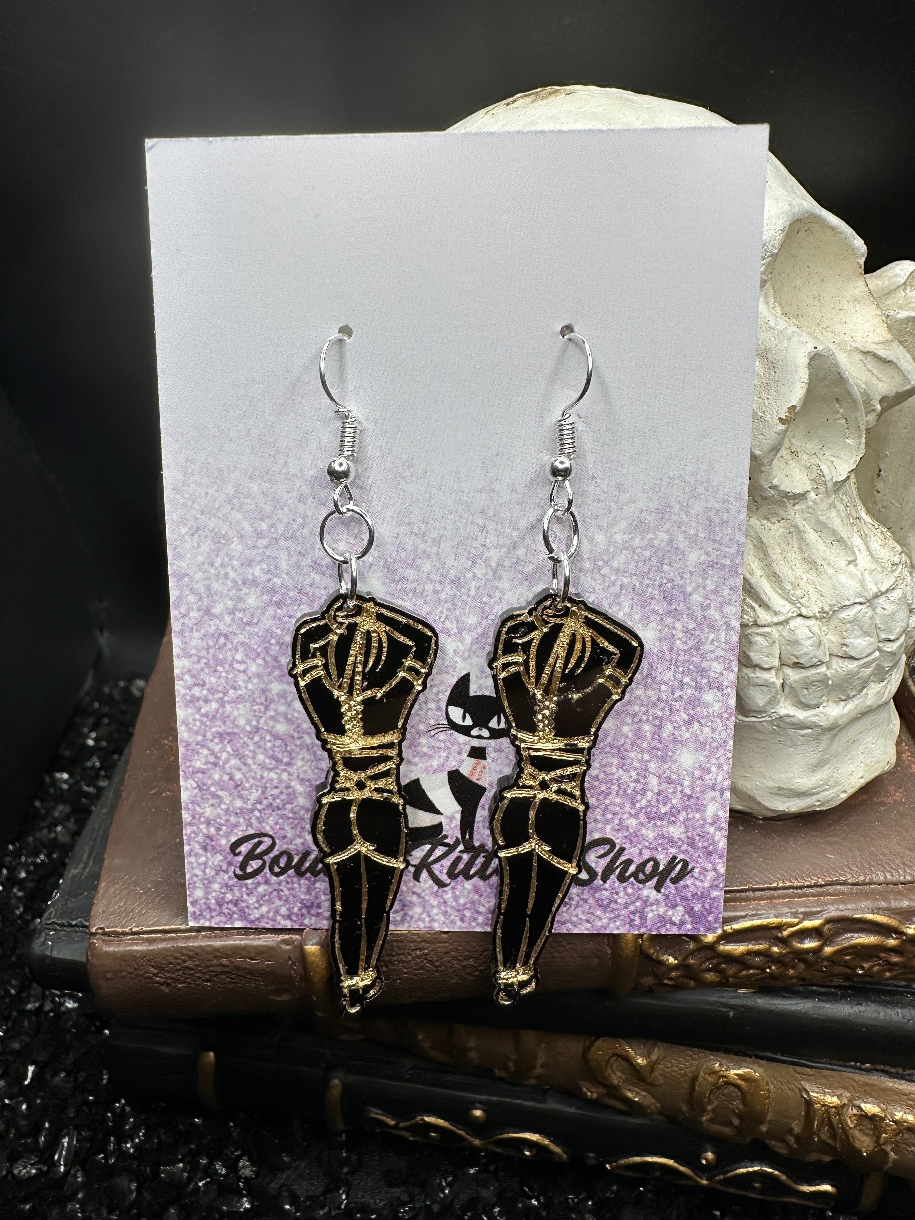 Submissive Women Black & Gold Acrylic Earrings