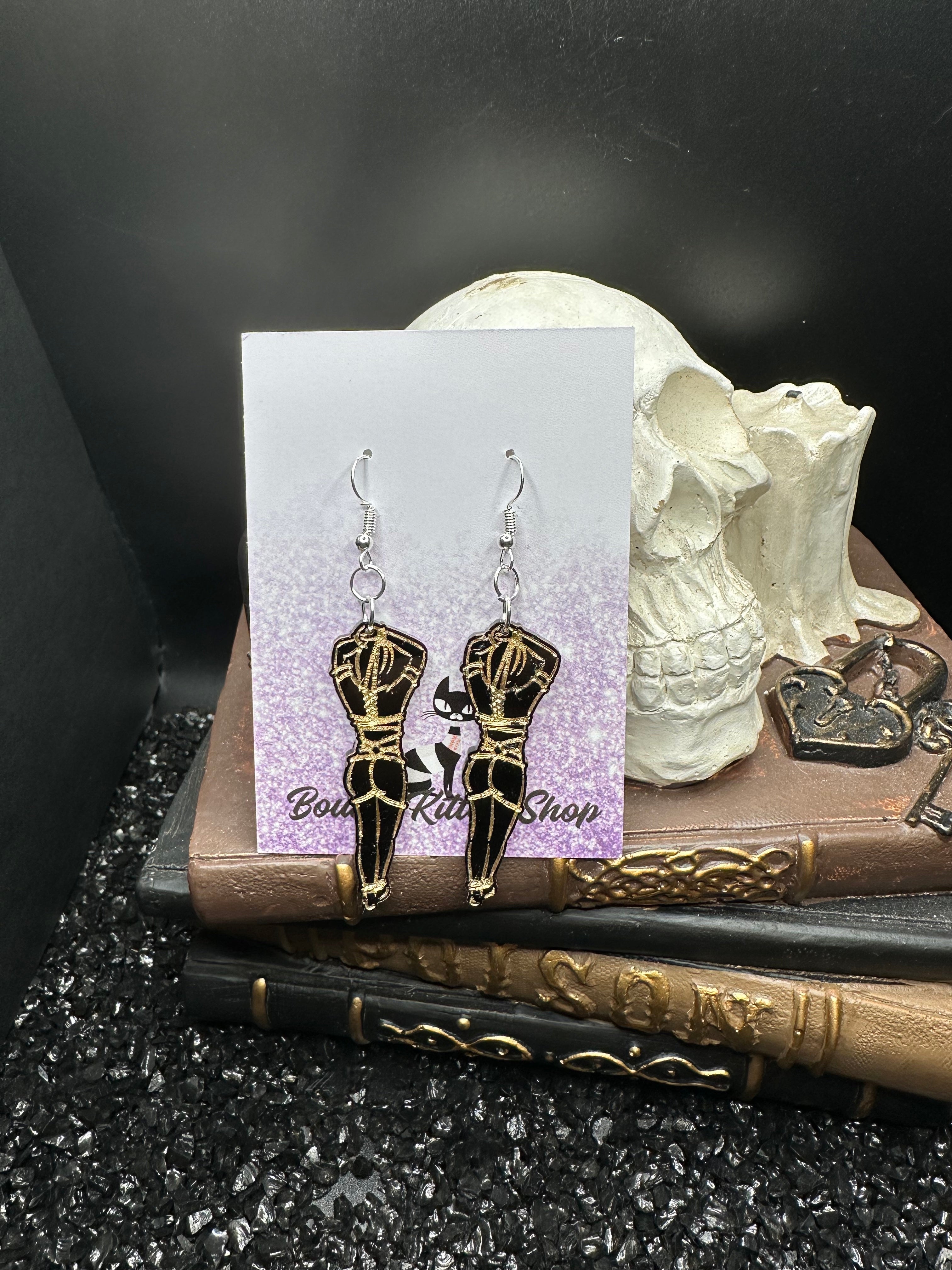Submissive Women Black & Gold Acrylic Earrings