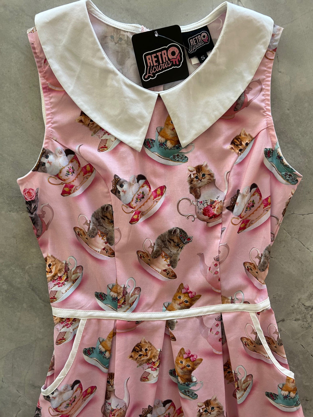 Cats & Teacups Collared Dress - 1X only, 1 left!
