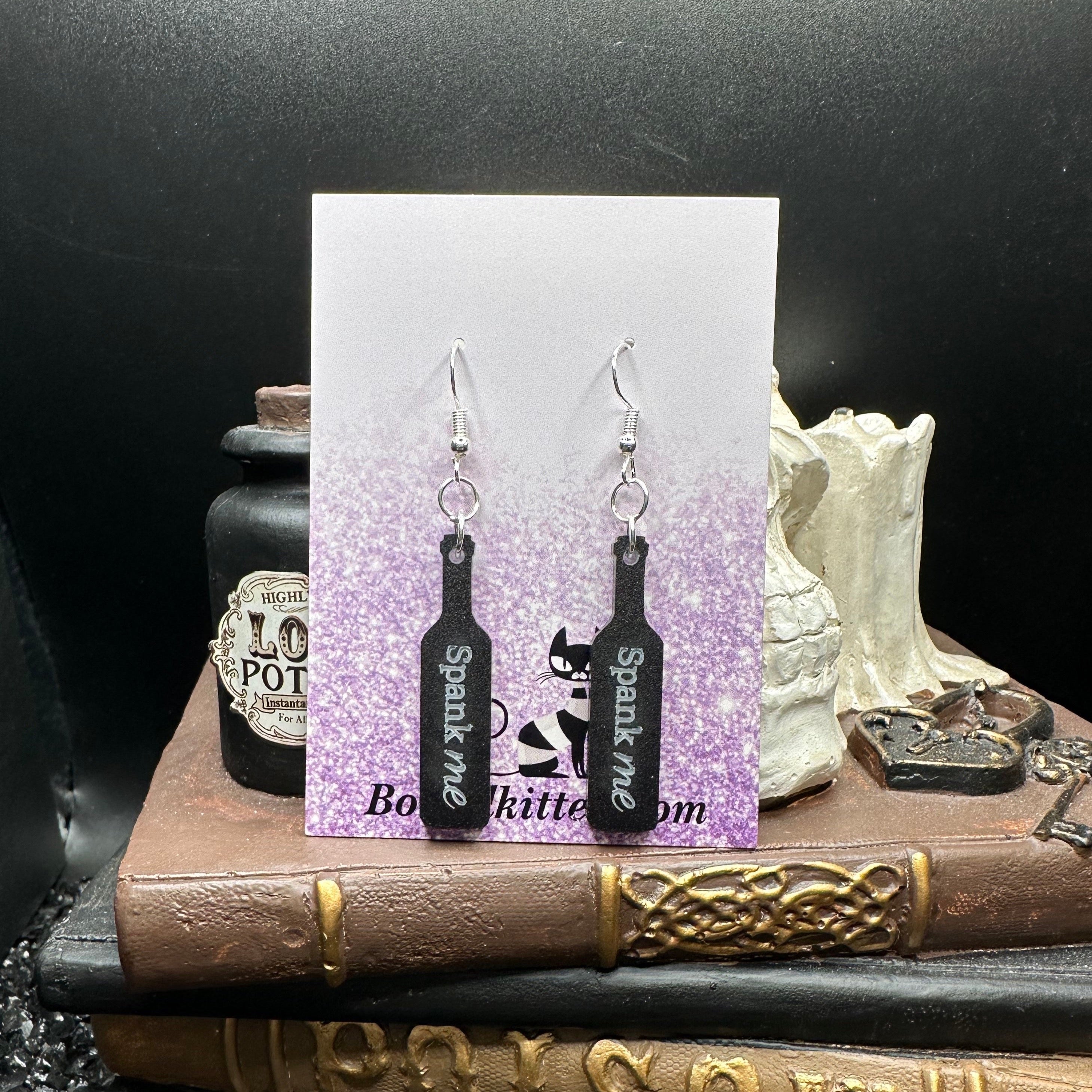 Spank Me Paddle Black Acrylic Earrings