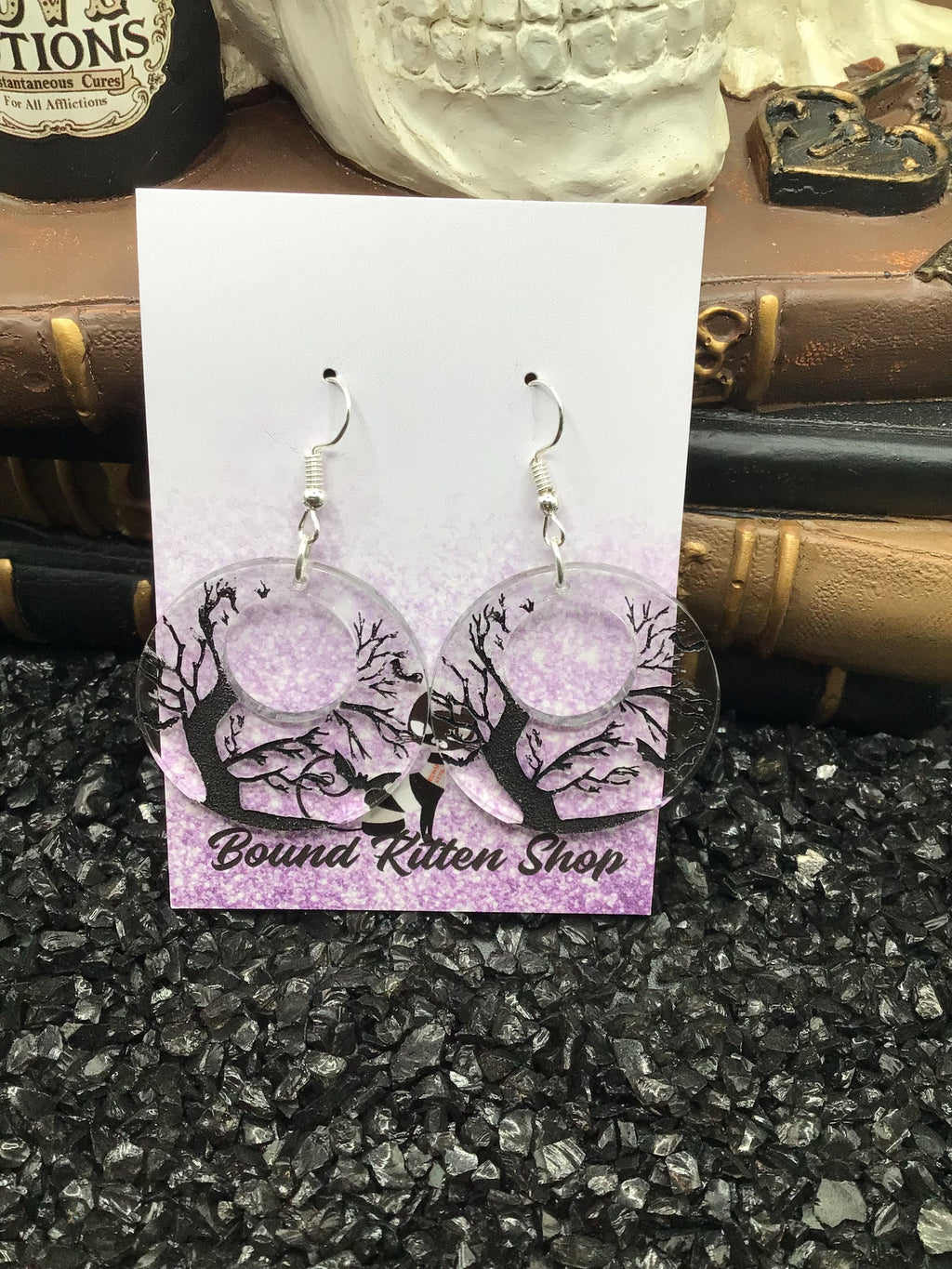 Spooky Trees With Bats Acrylic Earrings