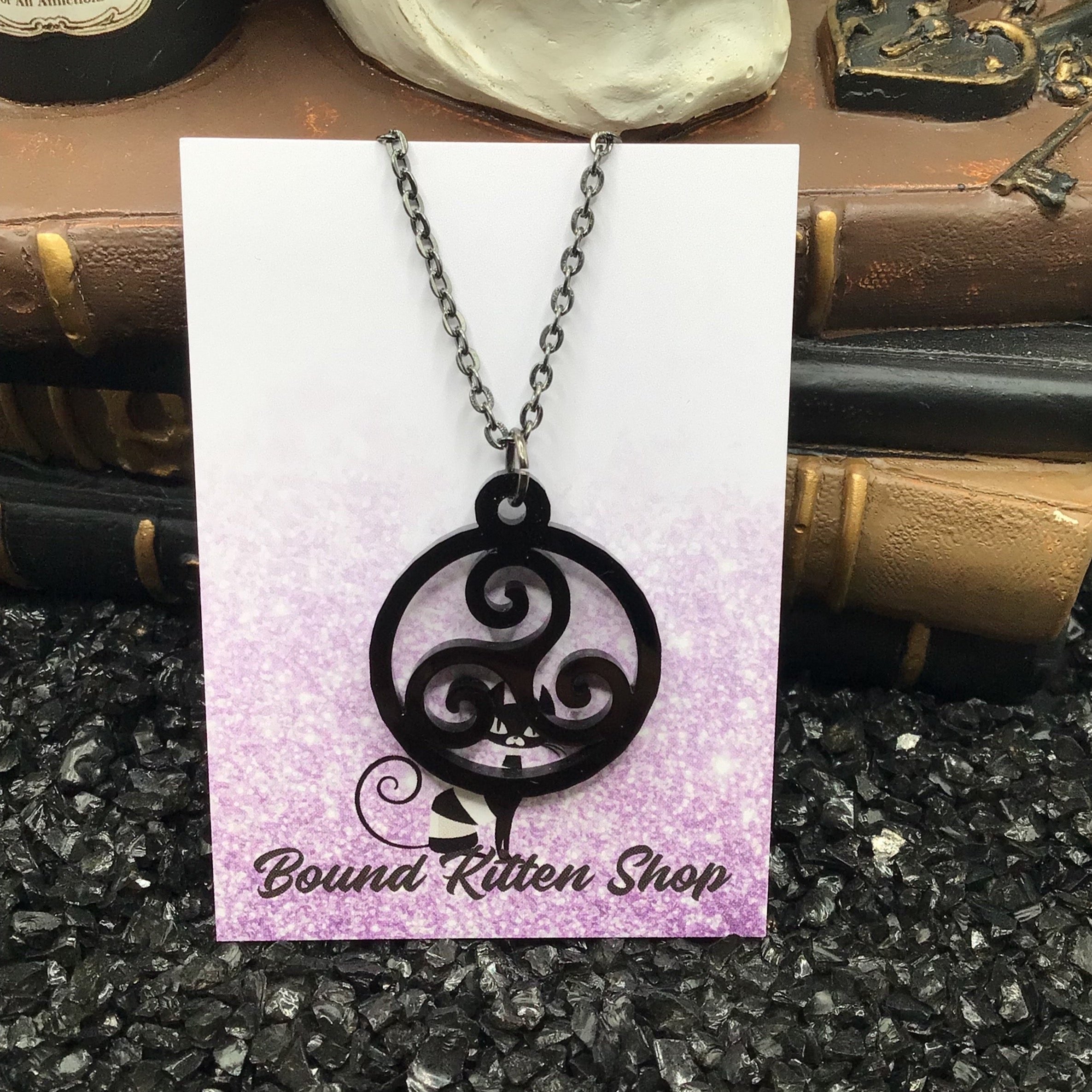 Triskelion Black Acrylic On 18" Black Chain, BDSM Collar / Necklace