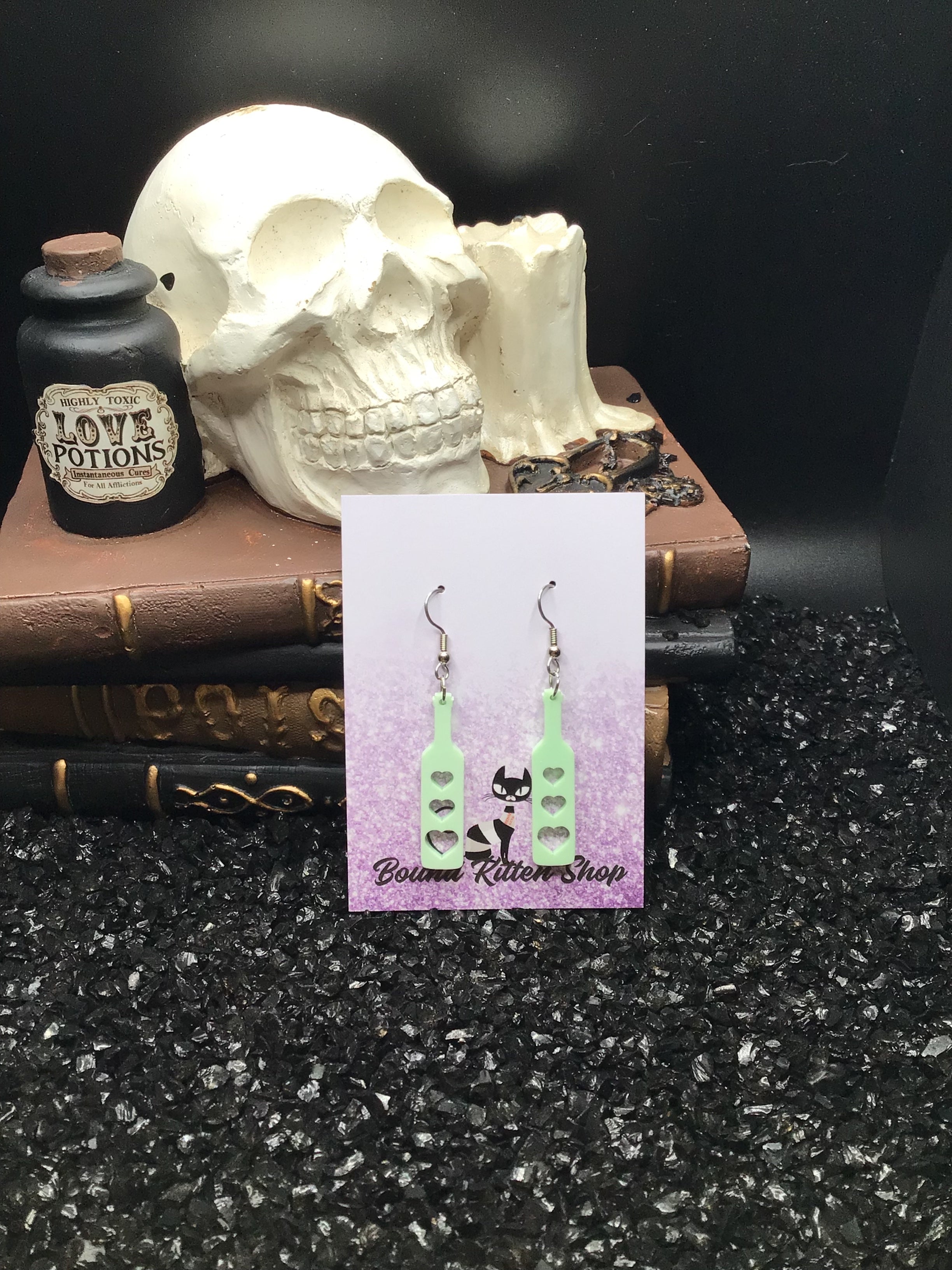 Heart Paddle Mint Green Acrylic Earrings