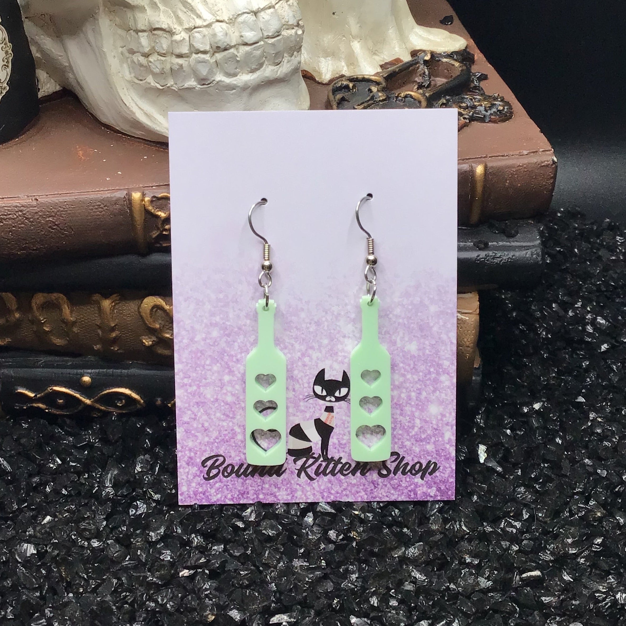 Heart Paddle Mint Green Acrylic Earrings