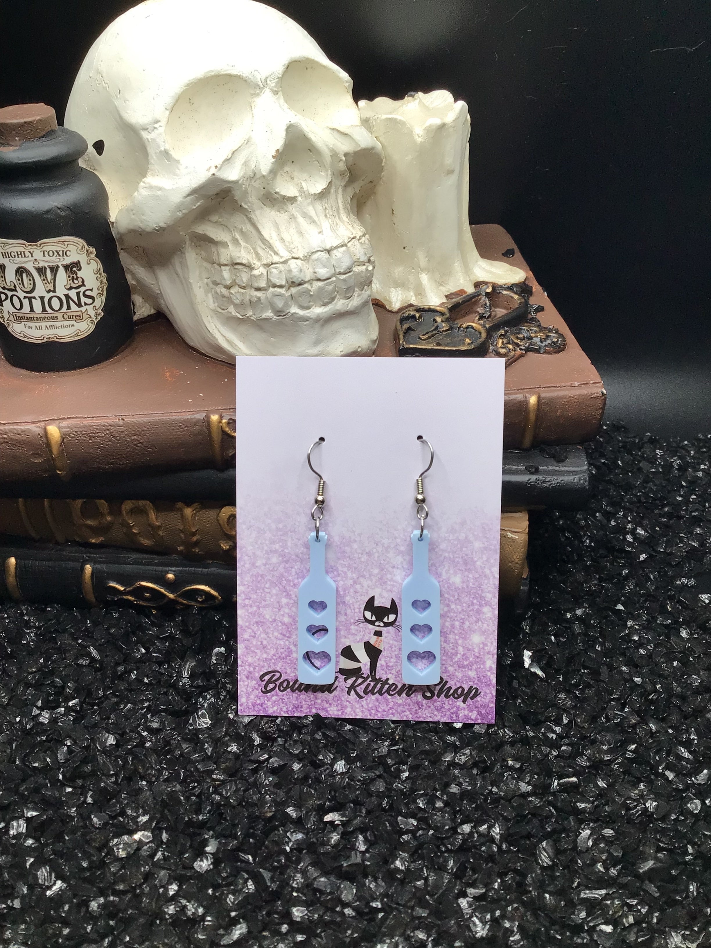 Heart Paddle Earrings, Baby Blue Acrylic