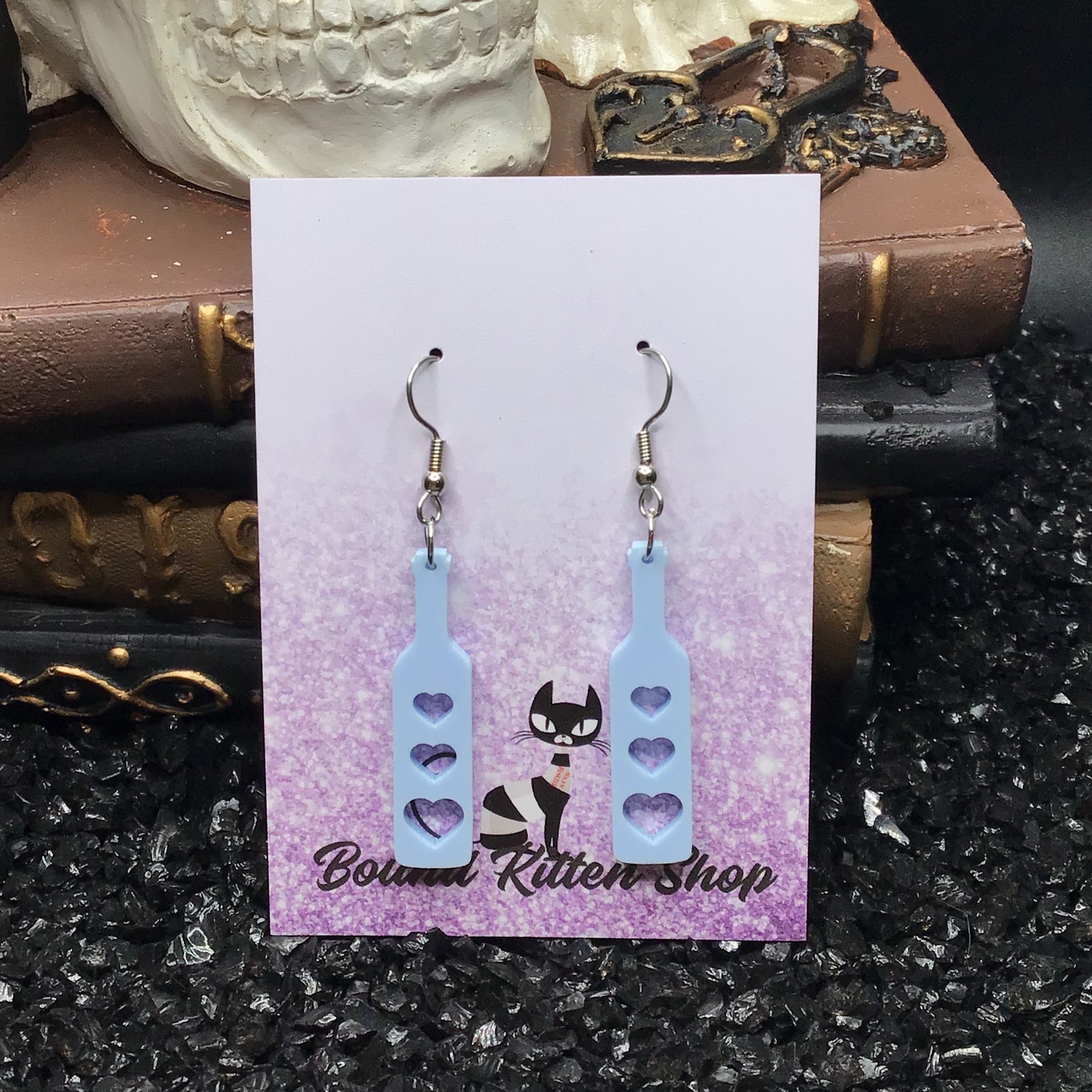 Heart Paddle Earrings, Baby Blue Acrylic