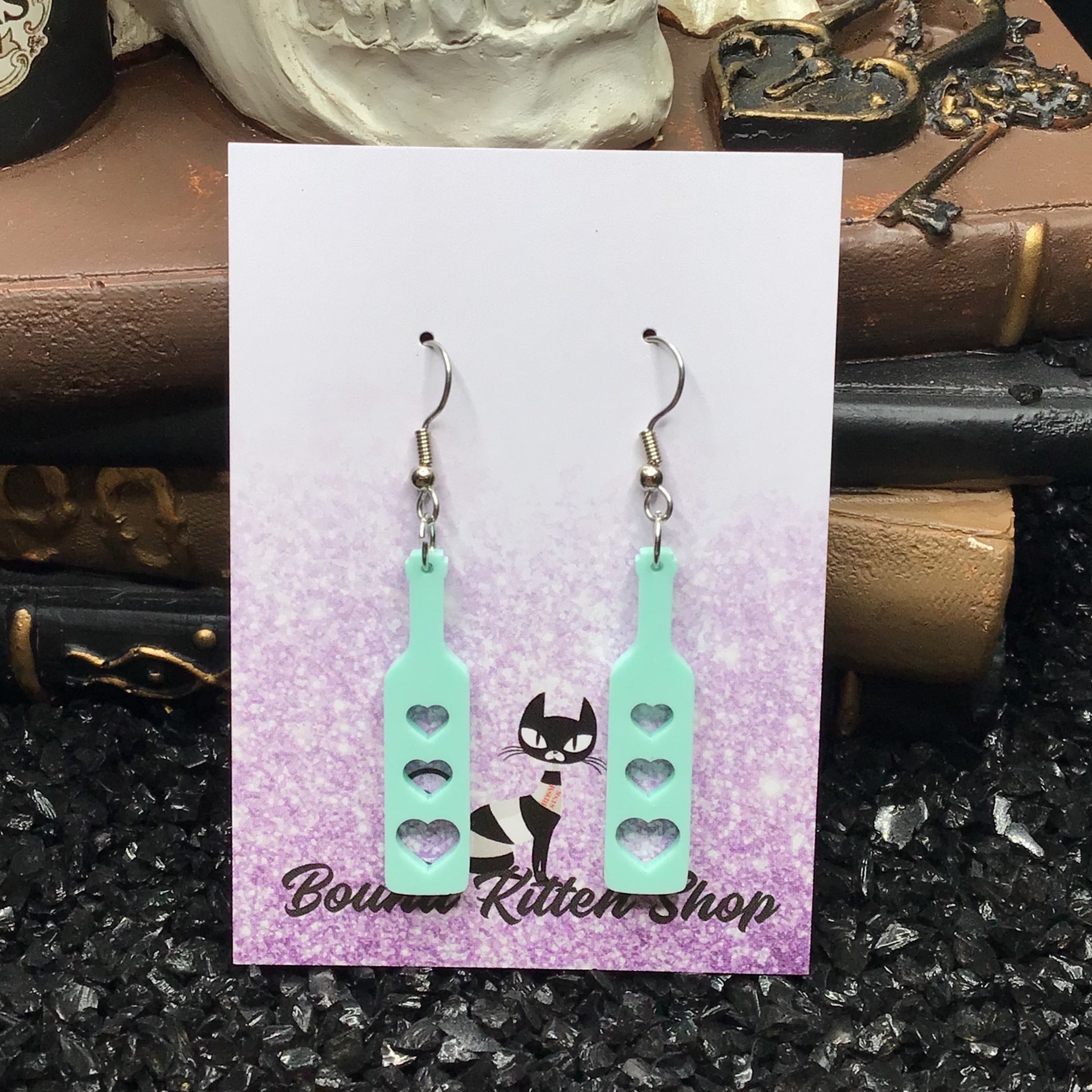 Heart Paddle Sea Holly Teal Acrylic Earrings