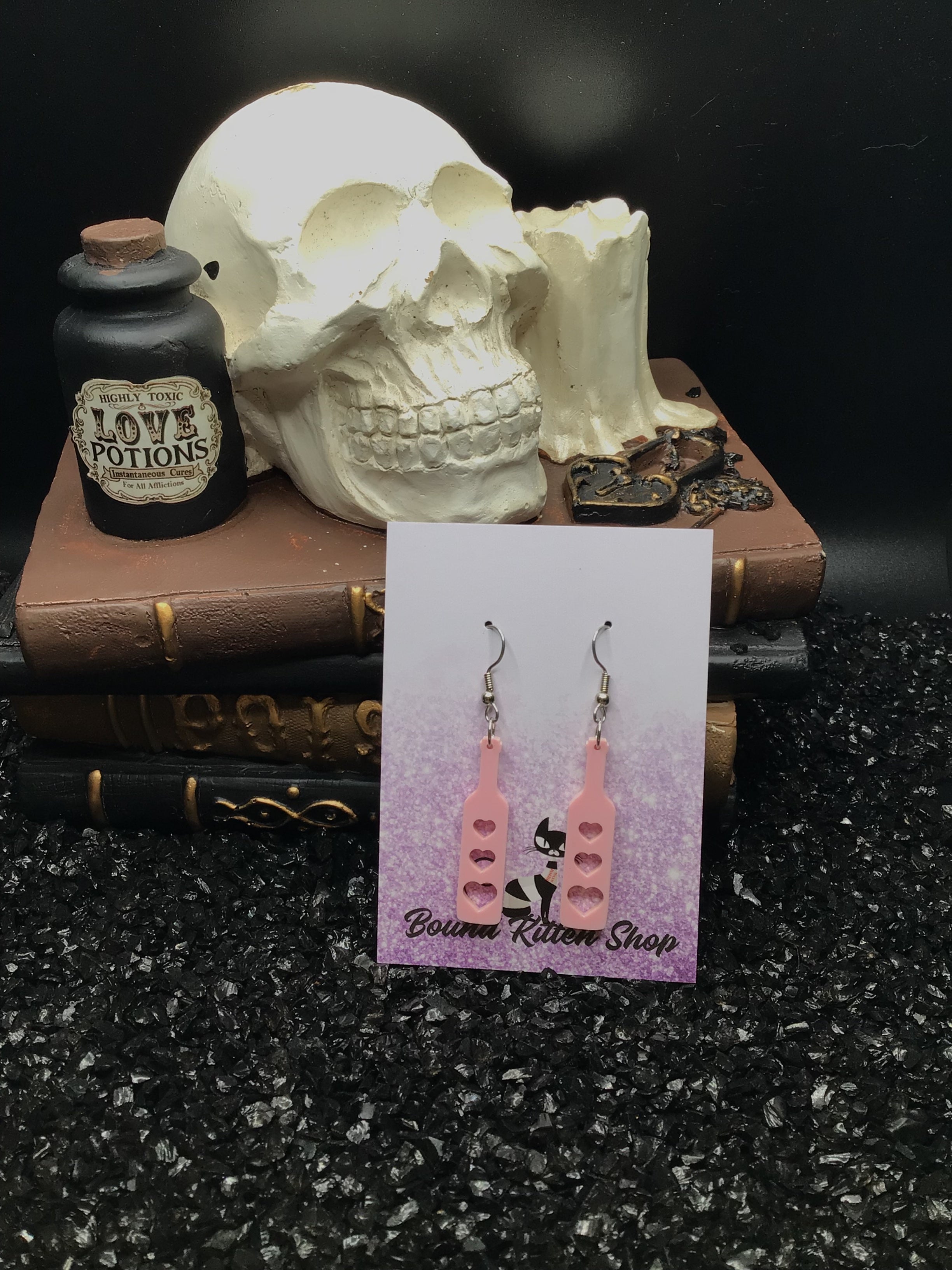 Heart Paddle Rose Pink Acrylic Earrings