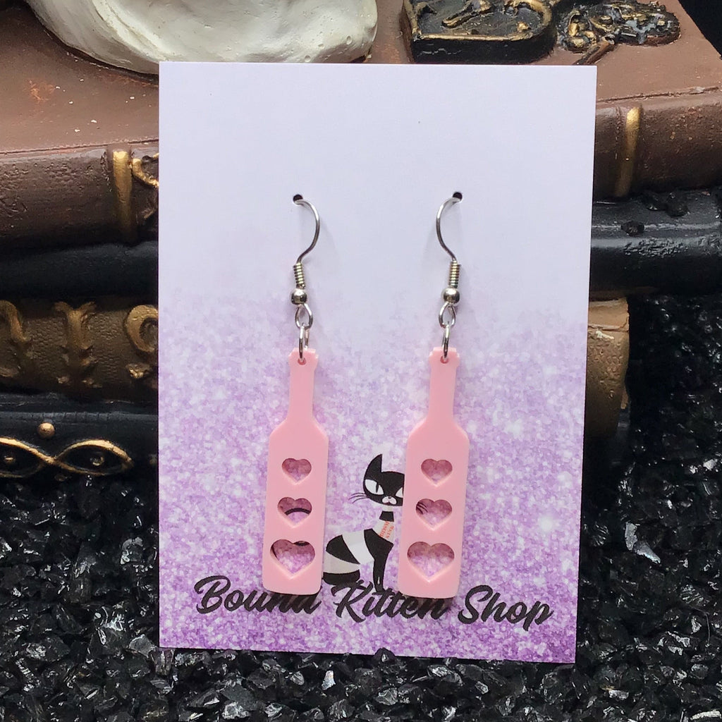 Heart Paddle Rose Pink Acrylic Earrings