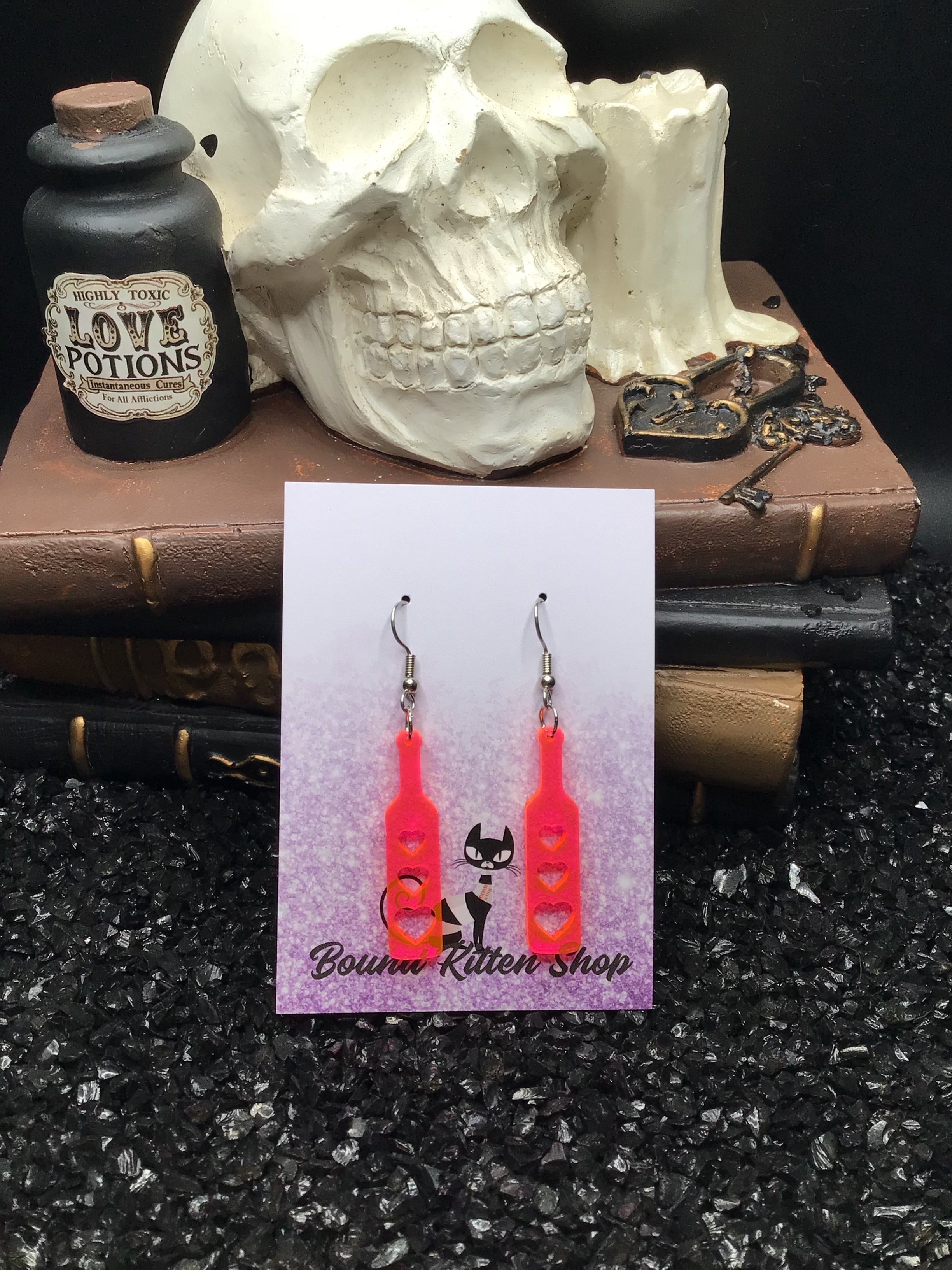 Heart Paddle Hot Pink Acrylic Earrings
