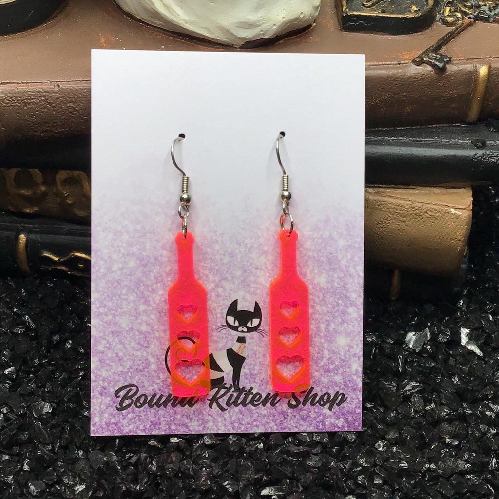 Heart Paddle Hot Pink Acrylic Earrings