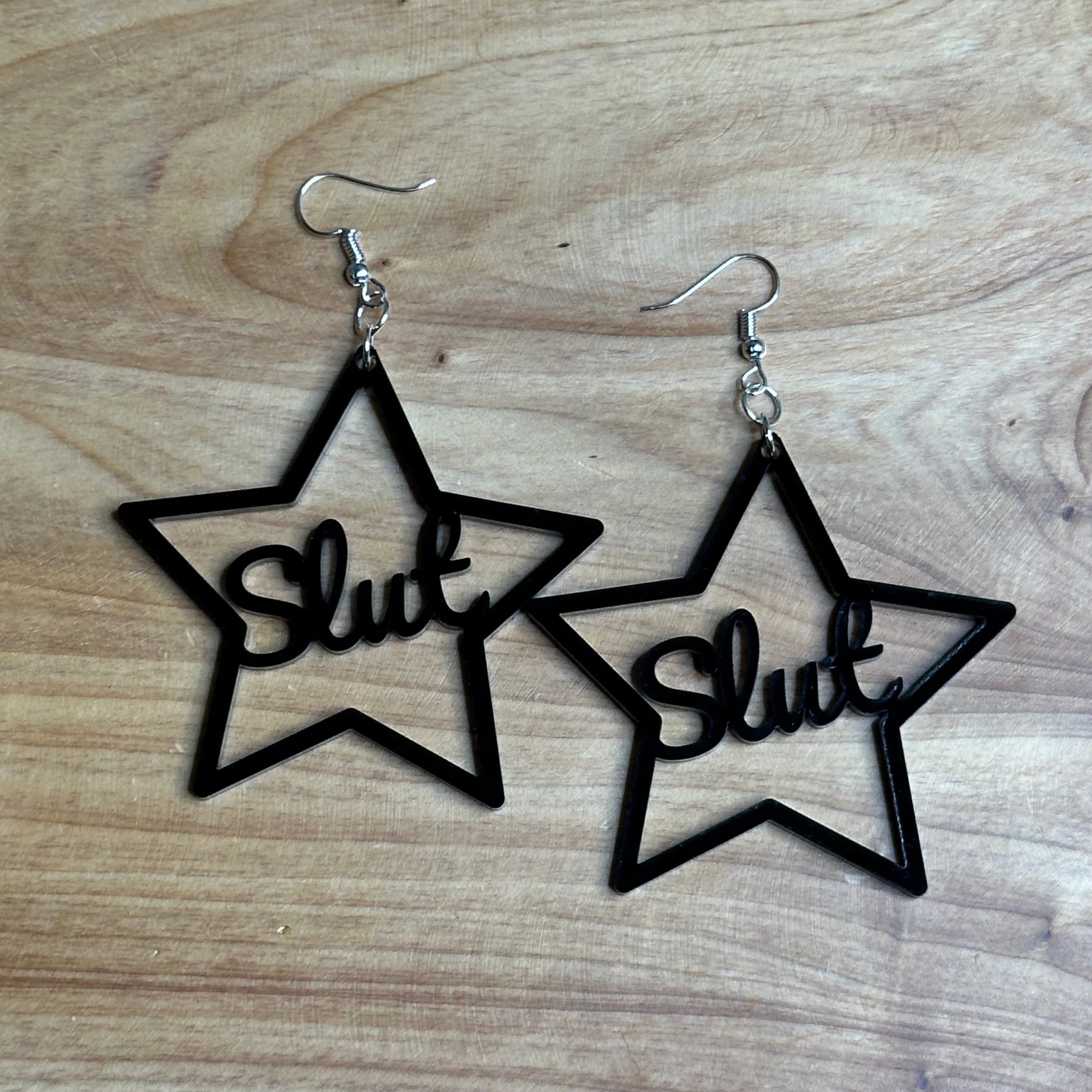 Slut Black Acrylic Earrings
