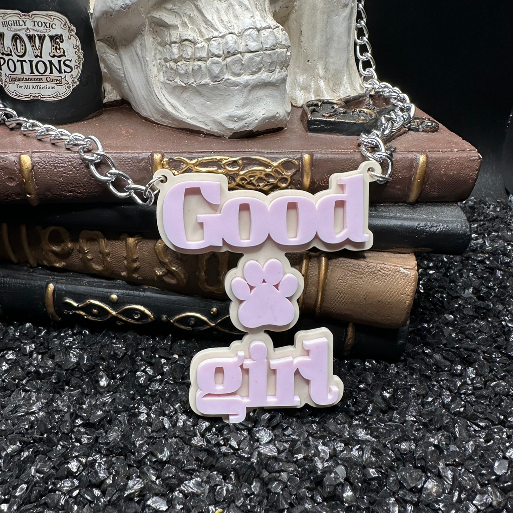 Good Girl Pup Acrylic Baby Pink Necklace