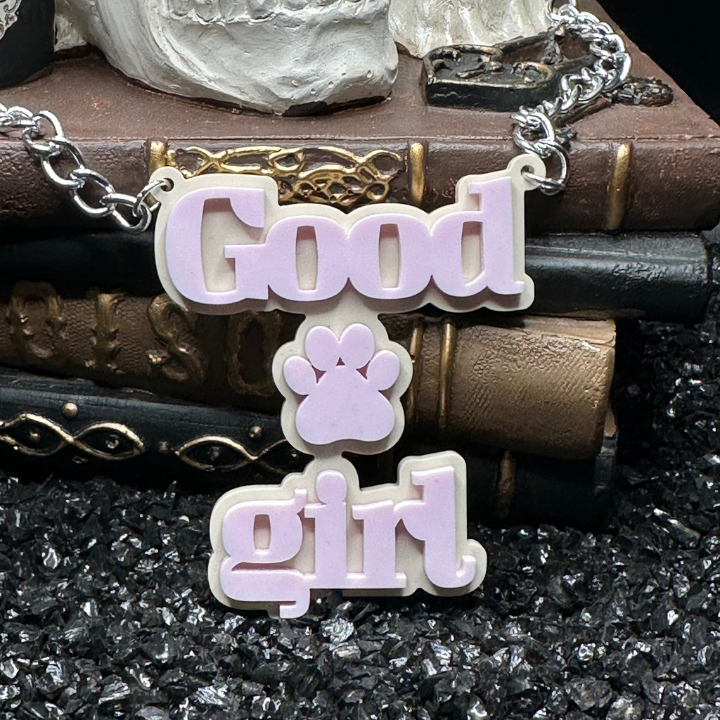Good Girl Pup Acrylic Baby Pink Necklace
