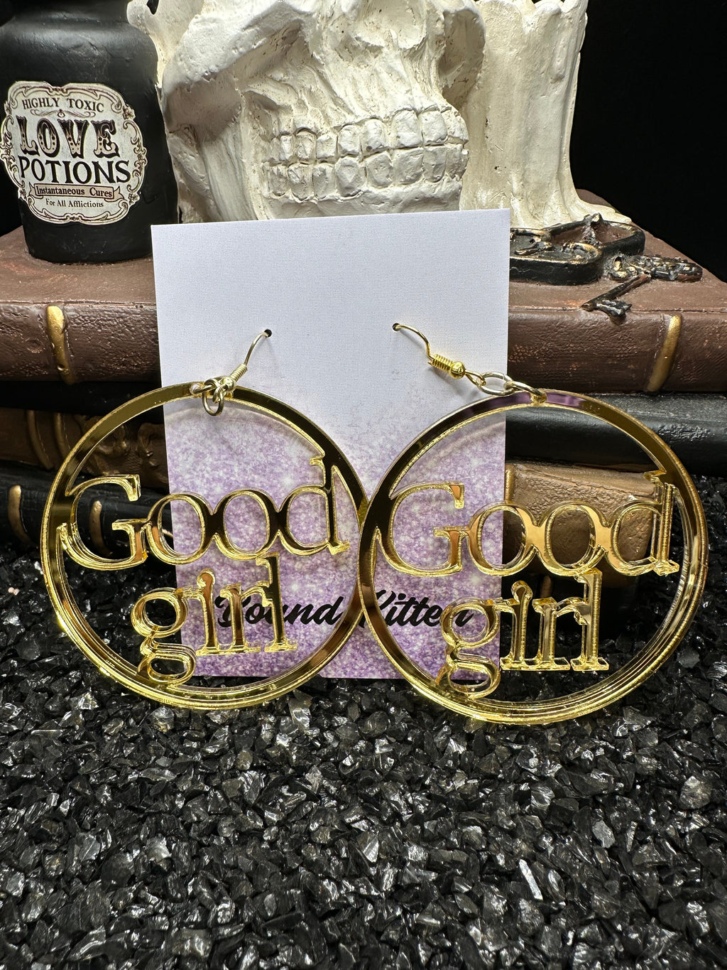 Good Girl Earrings, Mirrored Gold Acrylic