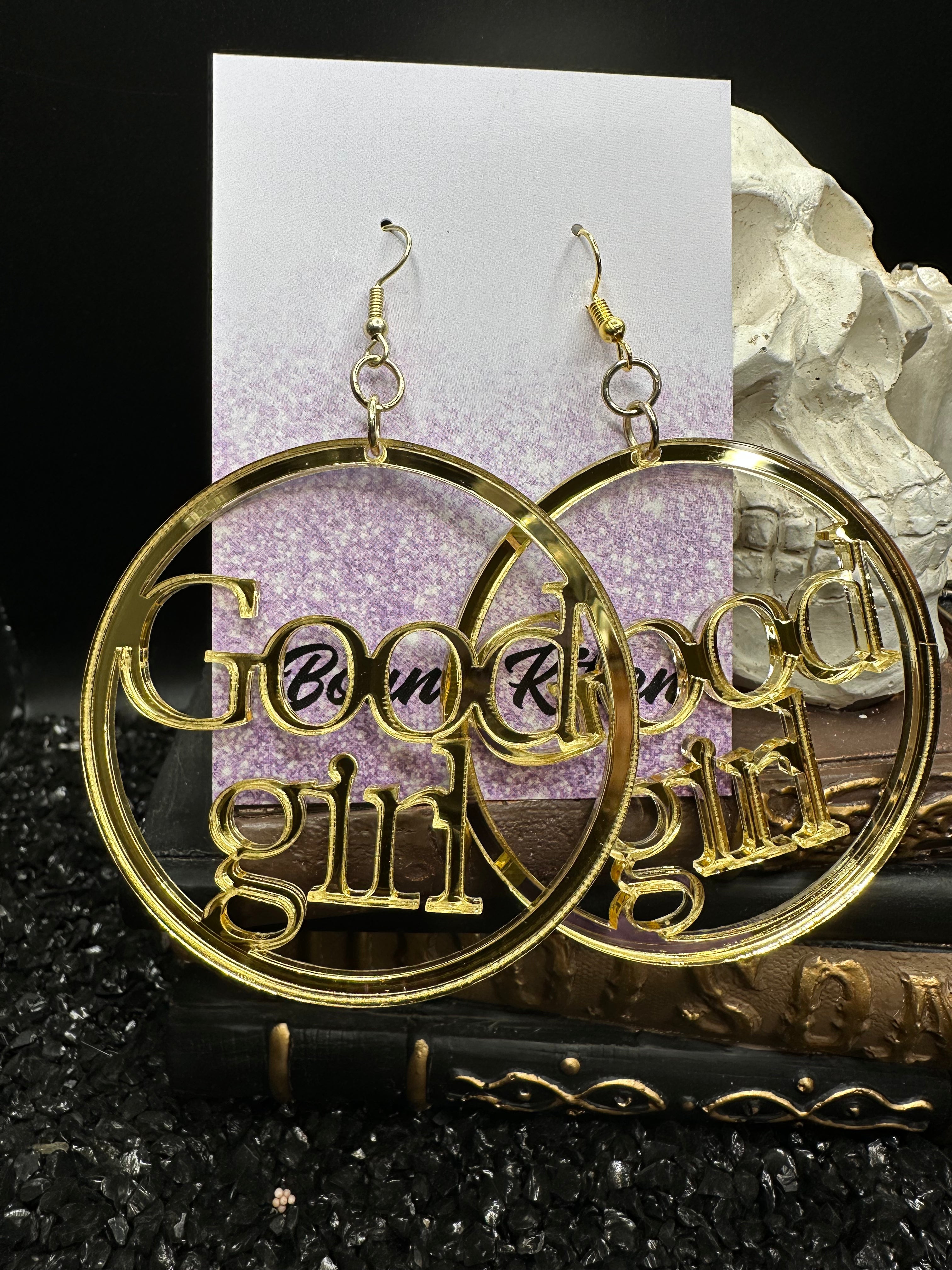 Good Girl Earrings, Mirrored Gold Acrylic