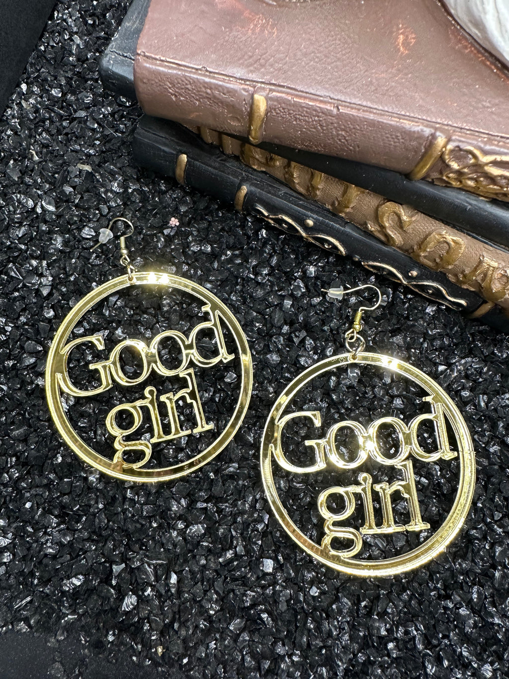 Good Girl Earrings, Mirrored Gold Acrylic
