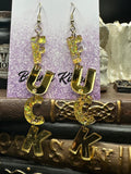 FUCK Mirrored Gold Acrylic Earrings