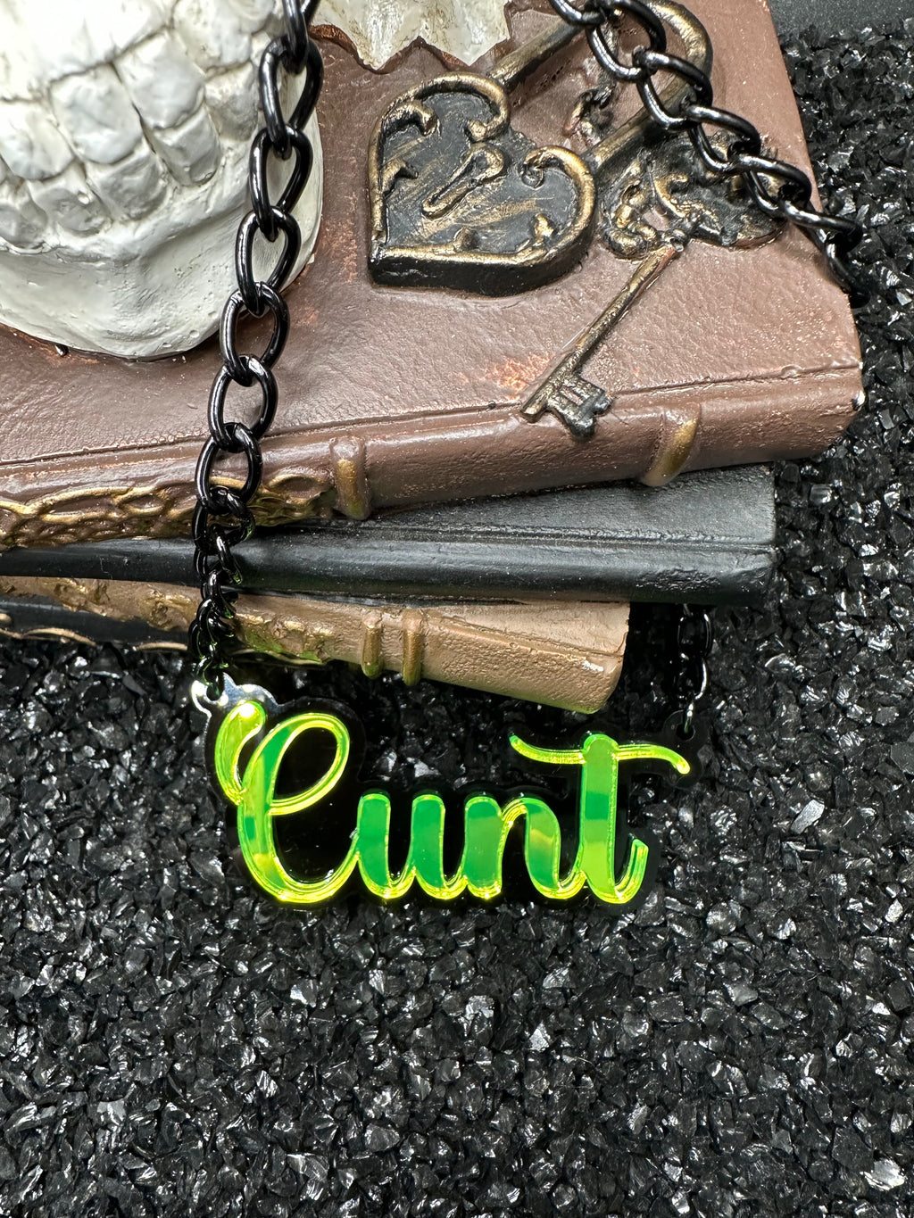 Cunt Lime Green Mirrored Acrylic Necklace