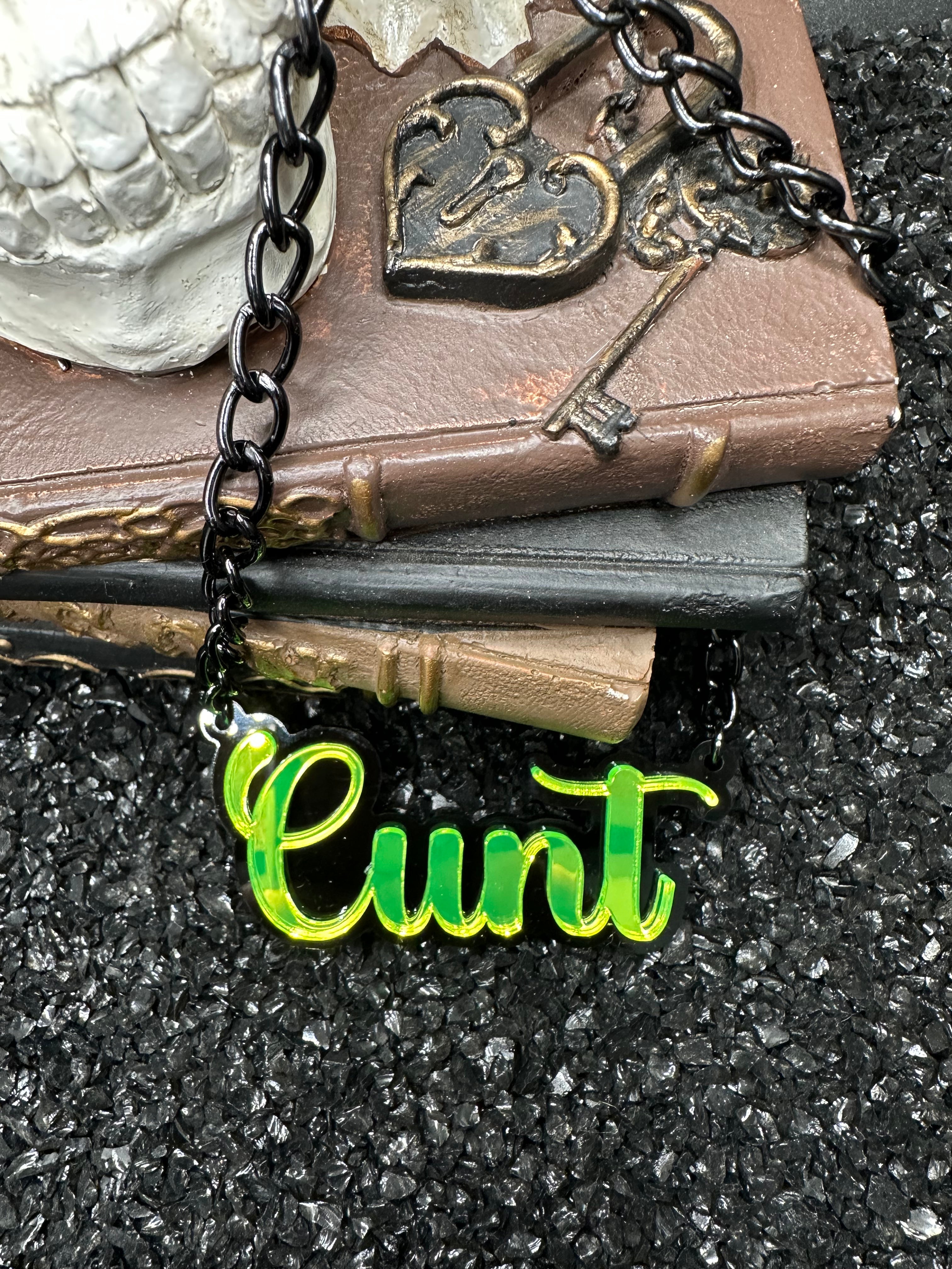 Cunt Lime Green Mirrored Acrylic Necklace