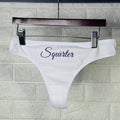 Squirter Cotton Thong Panties with Purple Glitter Letters