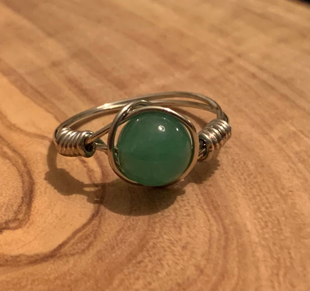 Judith Handmade Green Aventurine Wire Wrapped Ring Size 6
