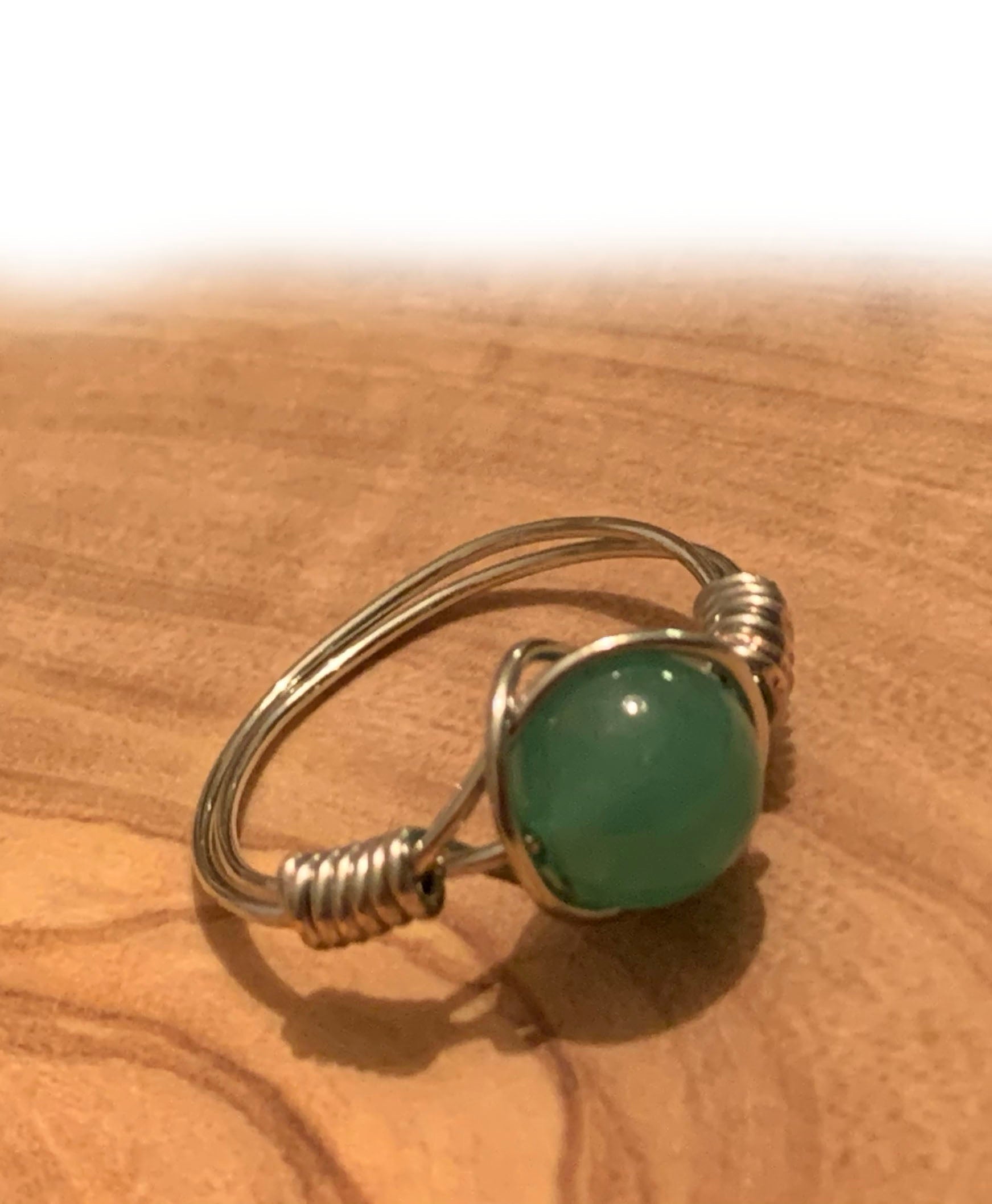 Judith Handmade Green Aventurine Wire Wrapped Ring Size 6