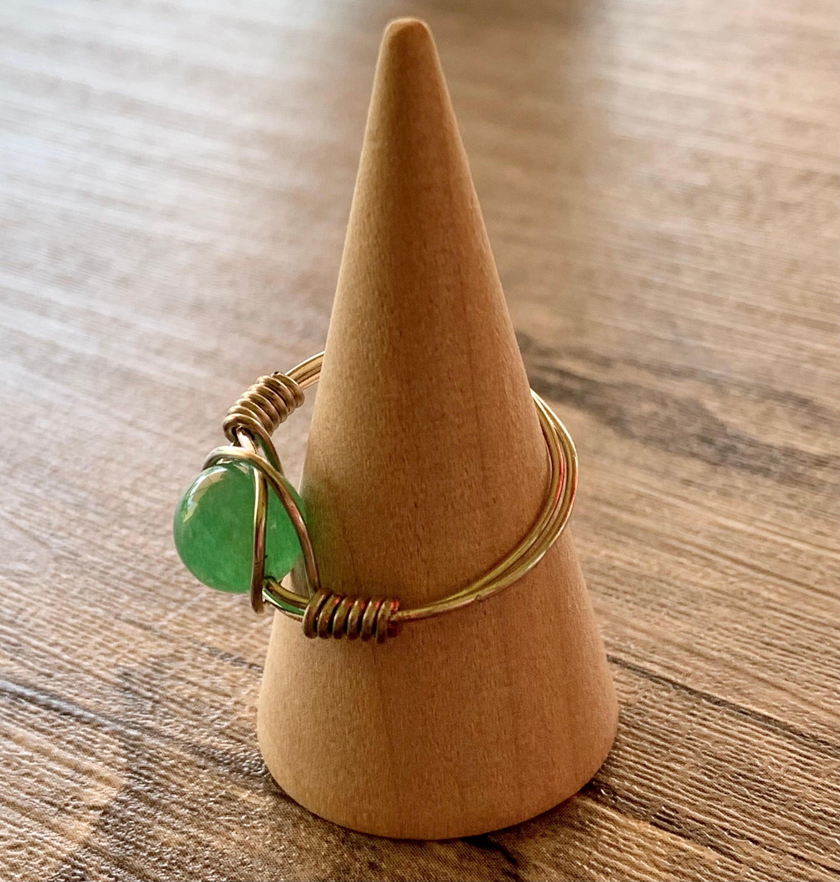 Judith Handmade Green Aventurine Wire Wrapped Ring Size 6