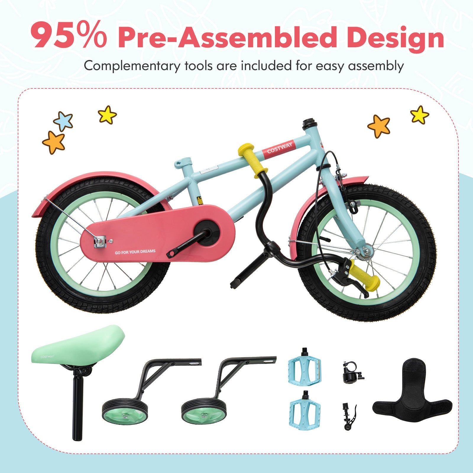 Kids Bike with Adjustable Handlebar and Saddle Blue-12 Inches