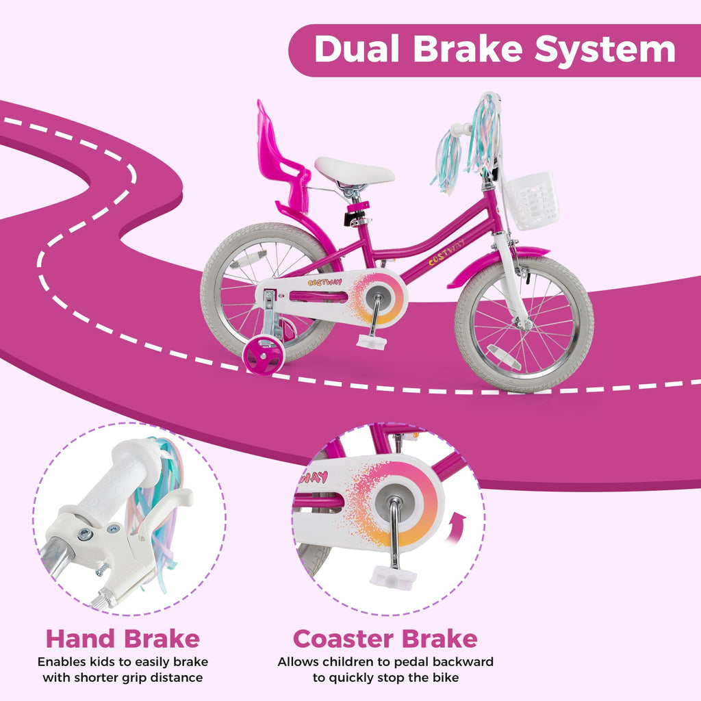 Kids Bike 16 Inch with Training Wheels and 2 Brake System for 4-7 Years Old