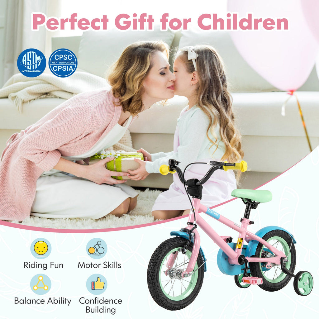 Kids Bike with Adjustable Handlebar and Saddle Pink-12 Inches