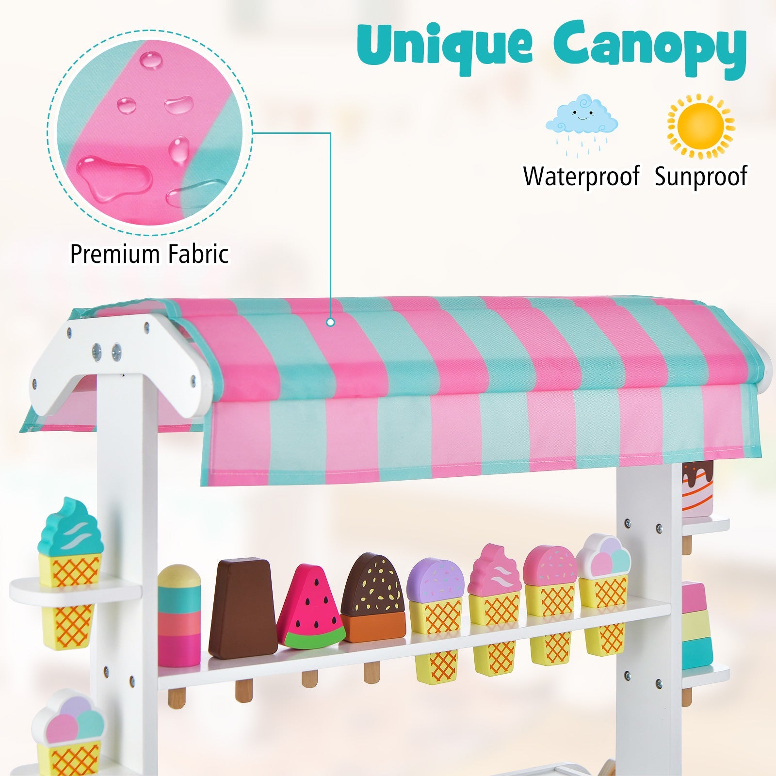 Kids Ice Cream Cart Playset with Display Rack and Accessories