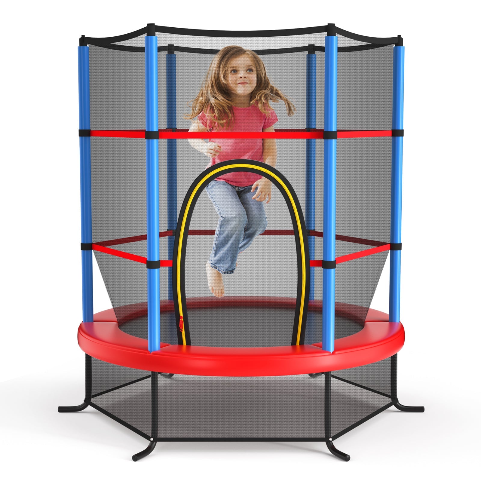 55 Inch Kids Recreational Trampoline Bouncing Jumping Mat with Enclosure Net-Navy