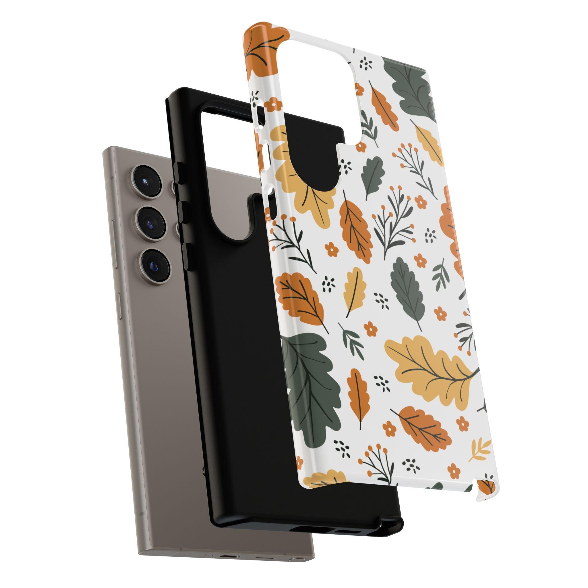 Samsung Tough Phone Case – Vintage Leaf and Flower Design, Durable Protection, Classic Aesthetic