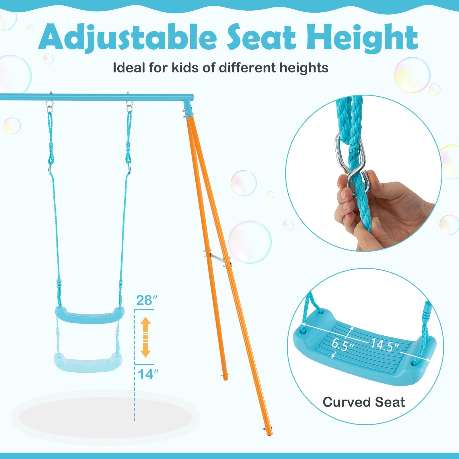 Outdoor Heavy Duty Metal Toddler Swing Set with Stand-Orange