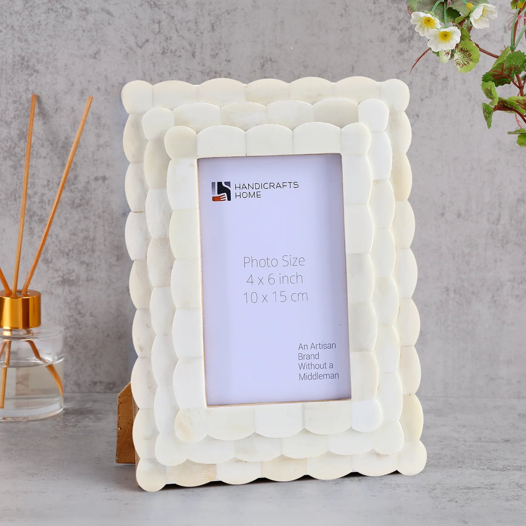 Picture Frame Scalloped Arts Collection Bone Inlay White 4x6