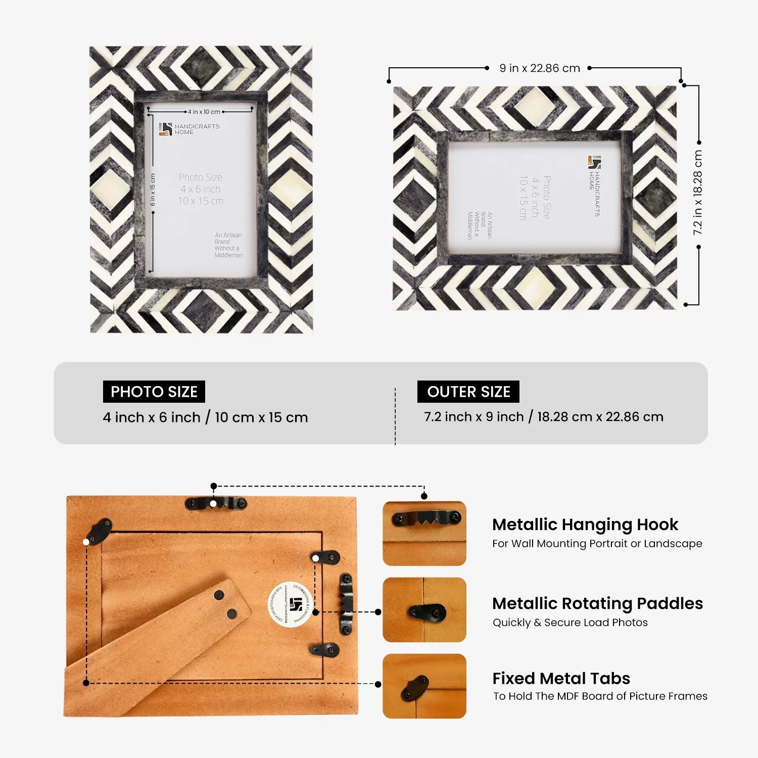 Photo Frame Mosaic Slate Chevron Collection Bone Inlay Grey White 4x6