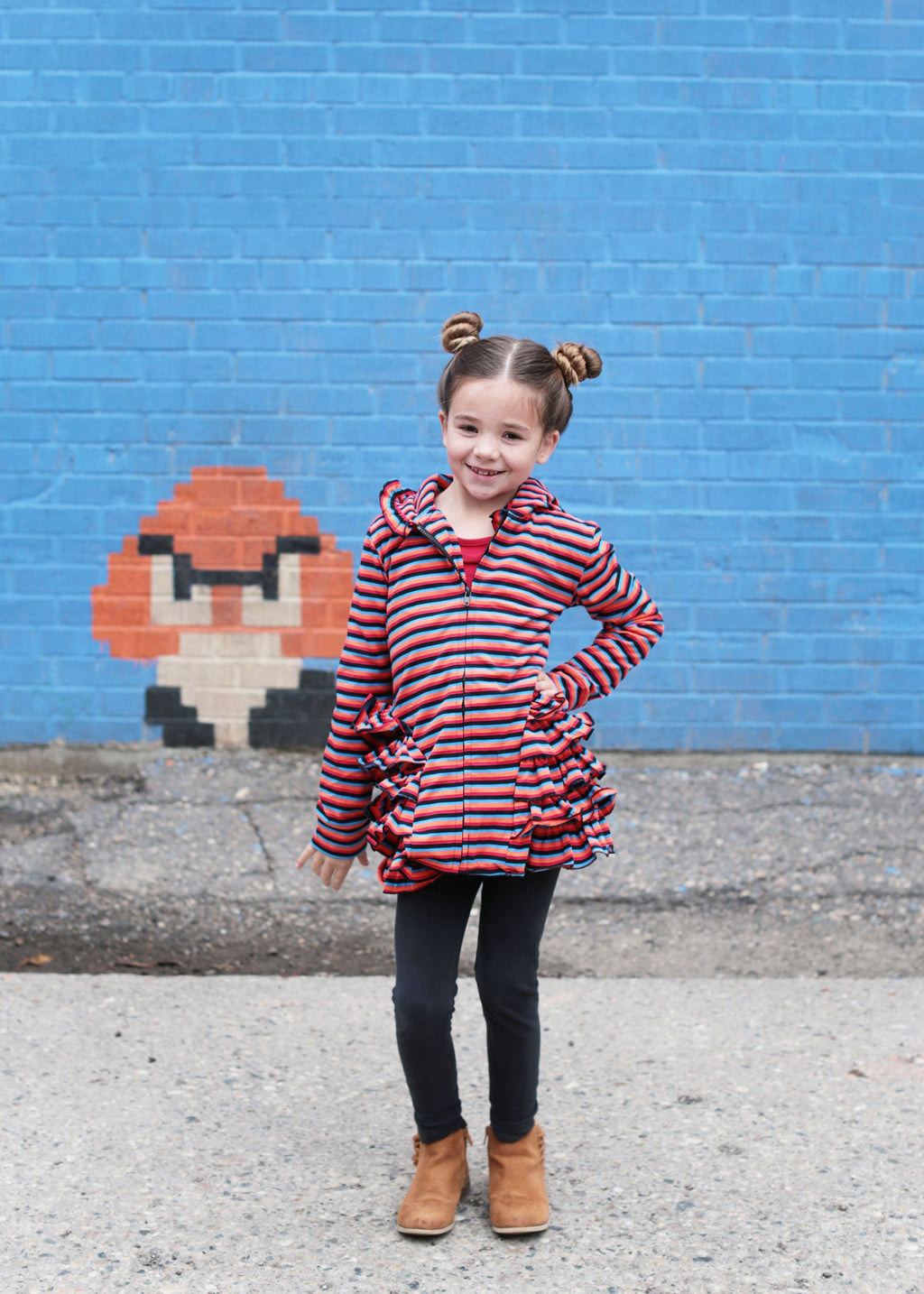 Rainbow Zipper Ruffled Hoodie Cardigan