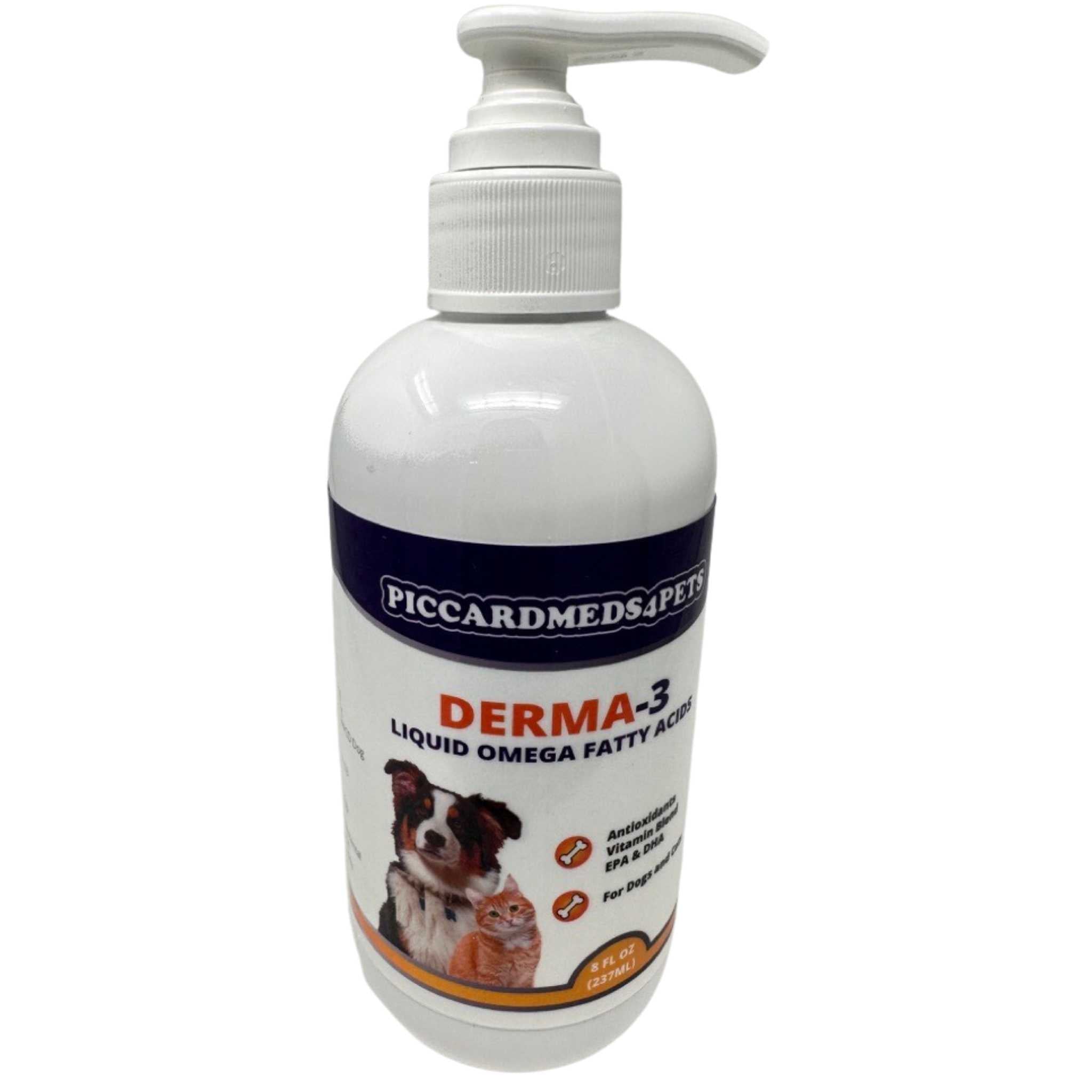 Piccardmeds4pets Derma-3 Liquid Omega-3 Supplement - 8oz Pump Bottle for Dogs & Cats + FREE Bandana!