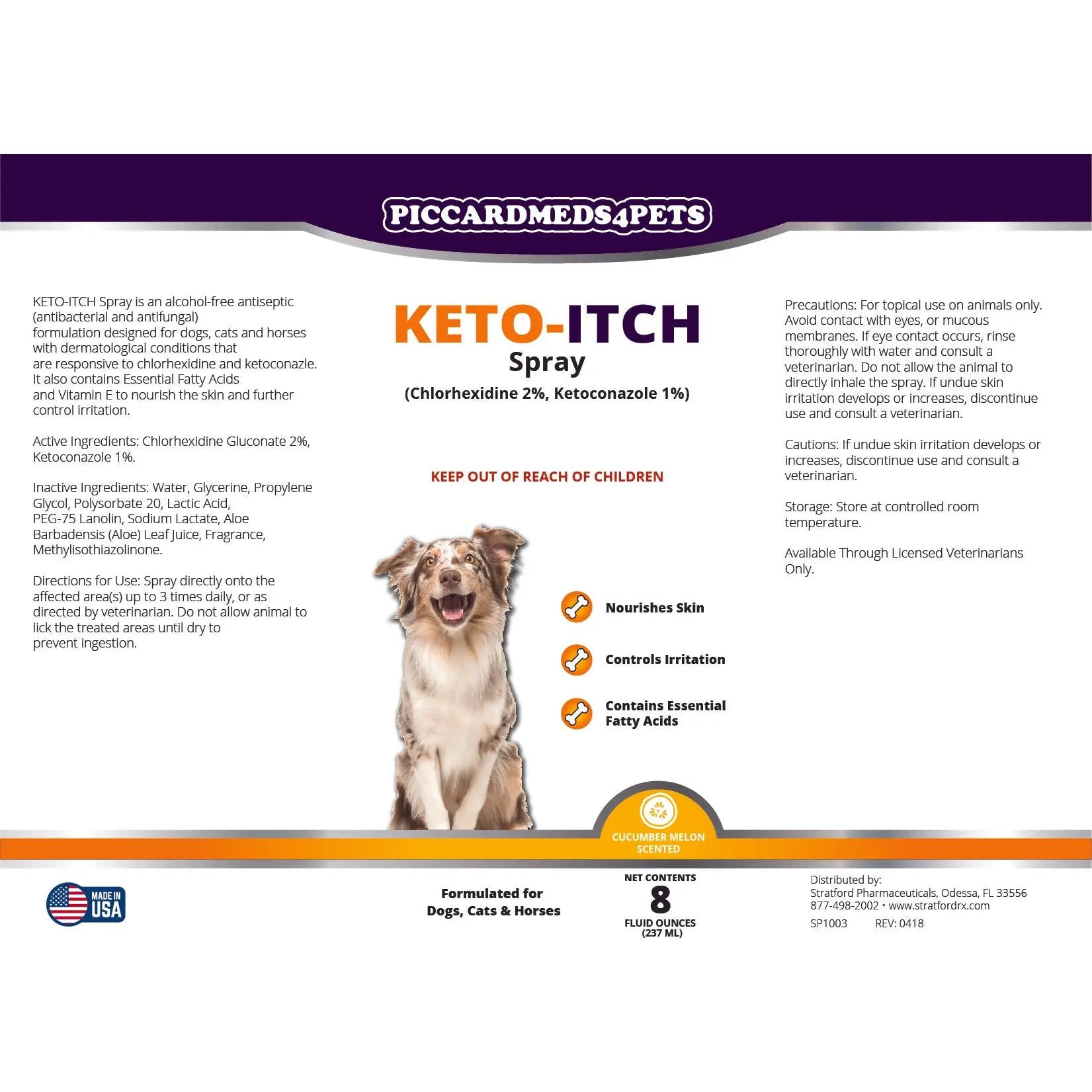 Piccardmeds4pets Keto-Itch Plus 2% Chlorhexidine + Keto 1% Medicated Spray 8 oz. + FREE Bandana!